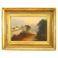 English Victorian Oil Painting Castle Landscape Antique English Victorian Oil Painting Castle Landscape