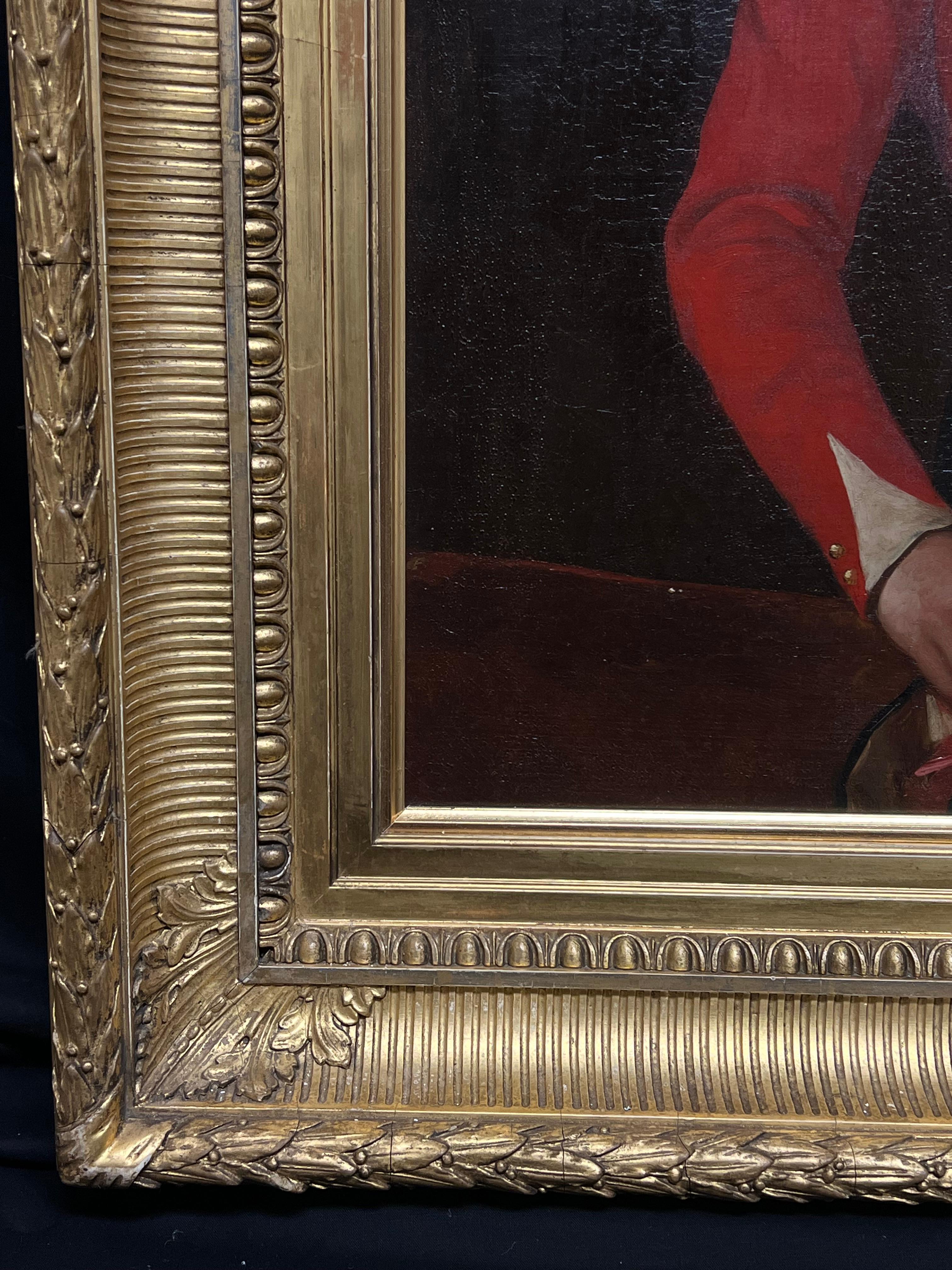 1850 Retrato de oficial británico con uniforme militar rojo Pintura al óleo antigua en venta 2