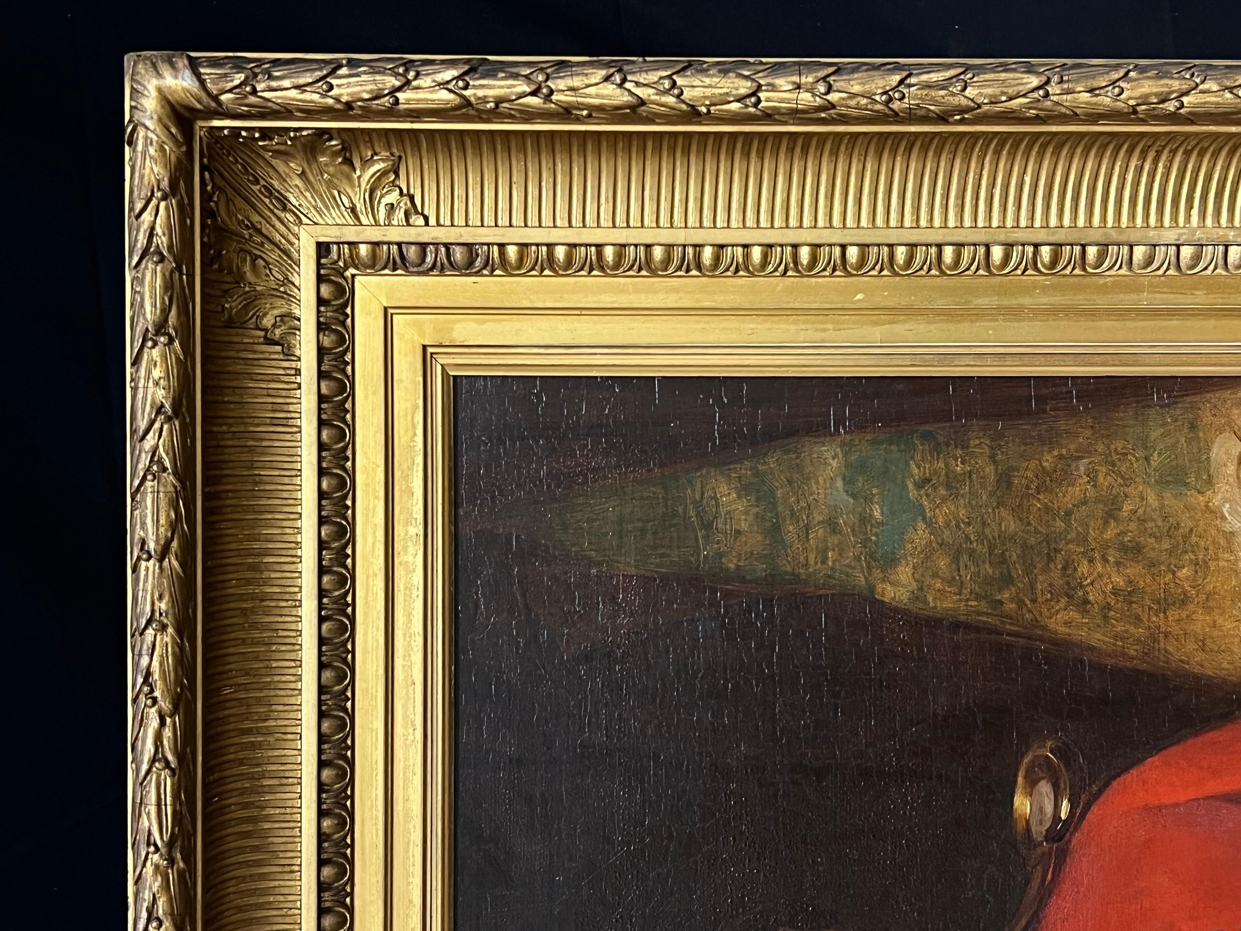 1850 Retrato de oficial británico con uniforme militar rojo Pintura al óleo antigua en venta 3