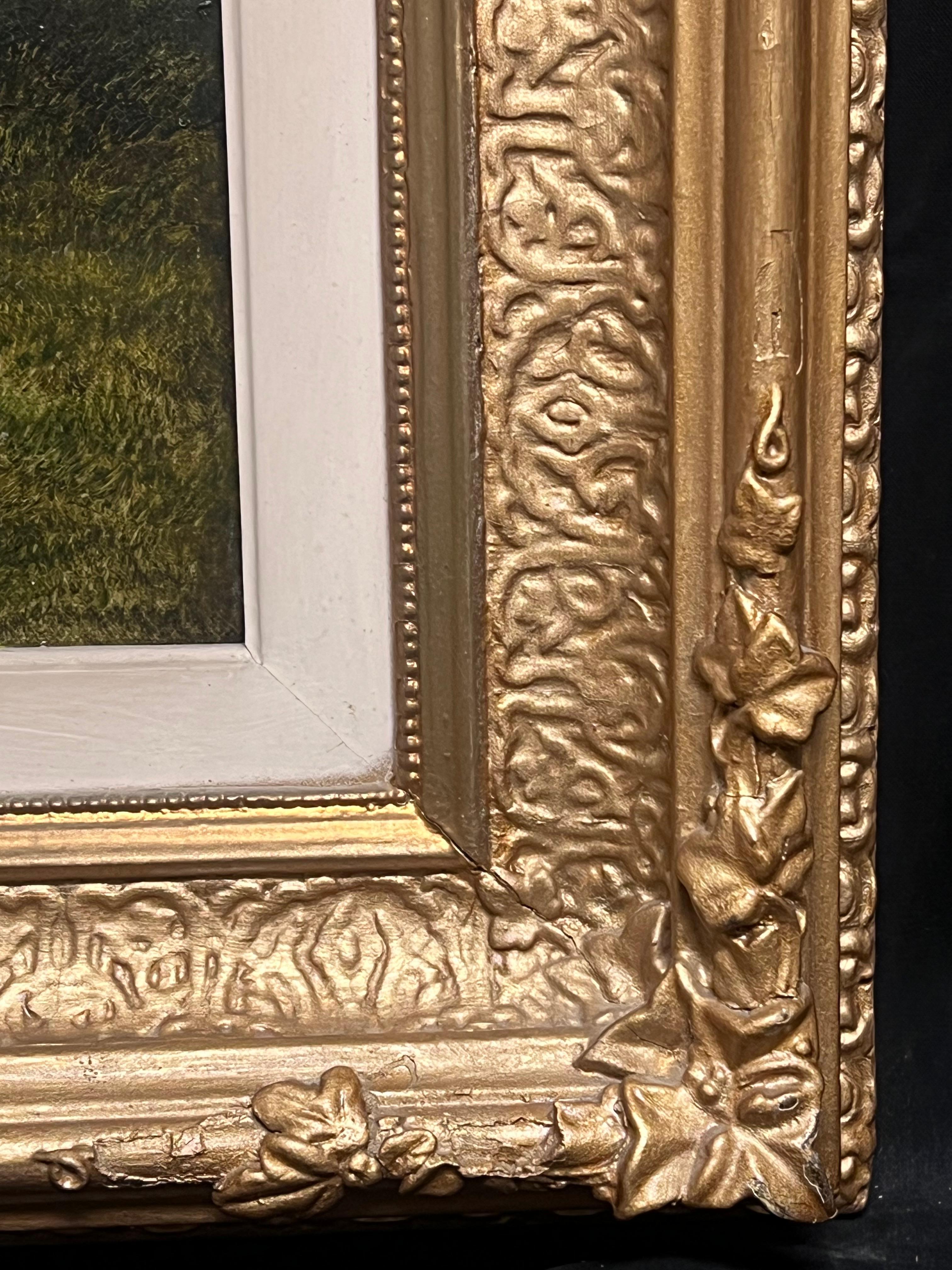 Pintura al óleo pastoral inglesa del siglo XIX Ganado descansando junto al río al atardecer en venta 4