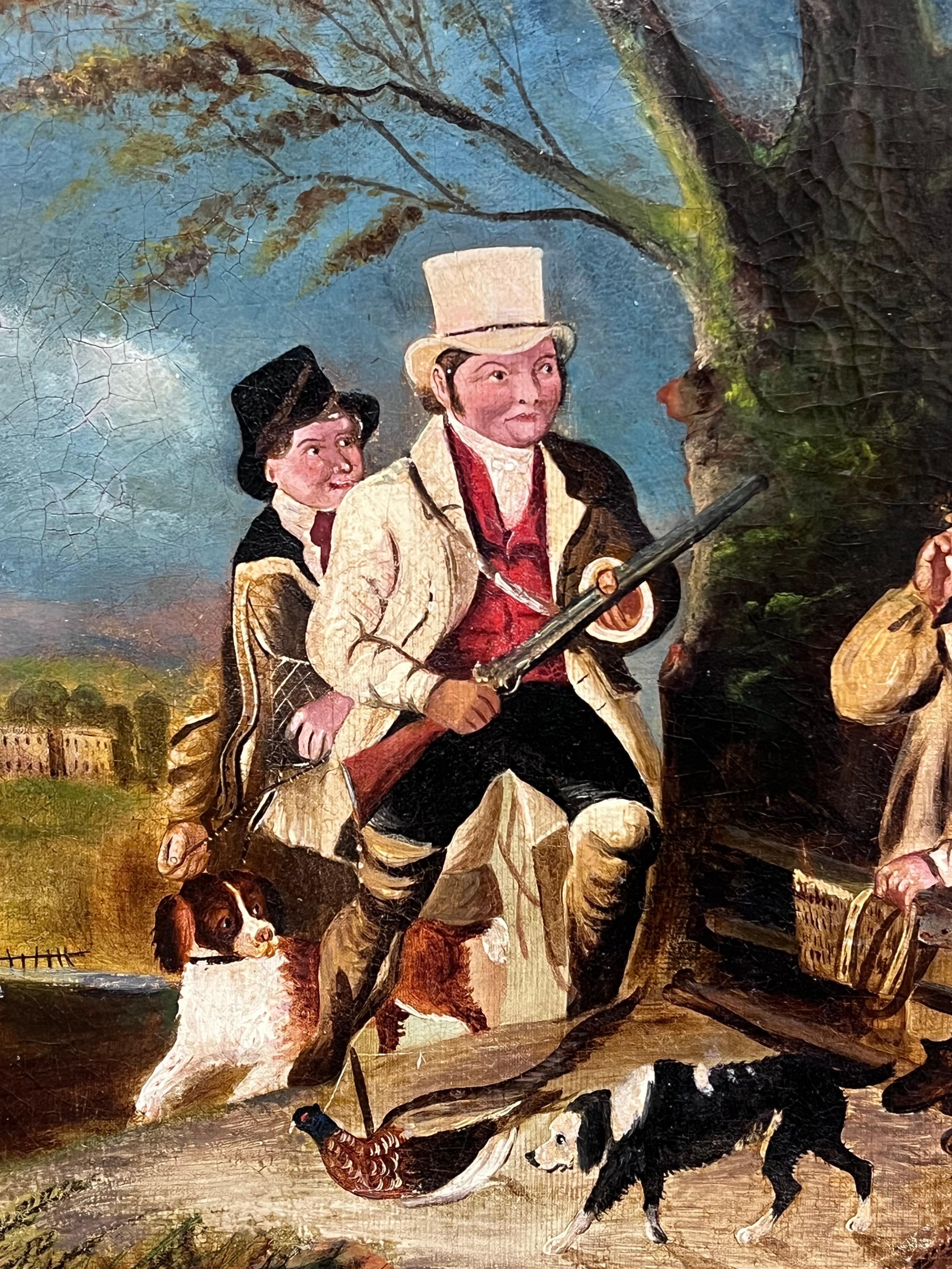 Pintura al óleo de arte deportivo inglés del siglo XIX Caballeros y leales perros de caza en venta 5