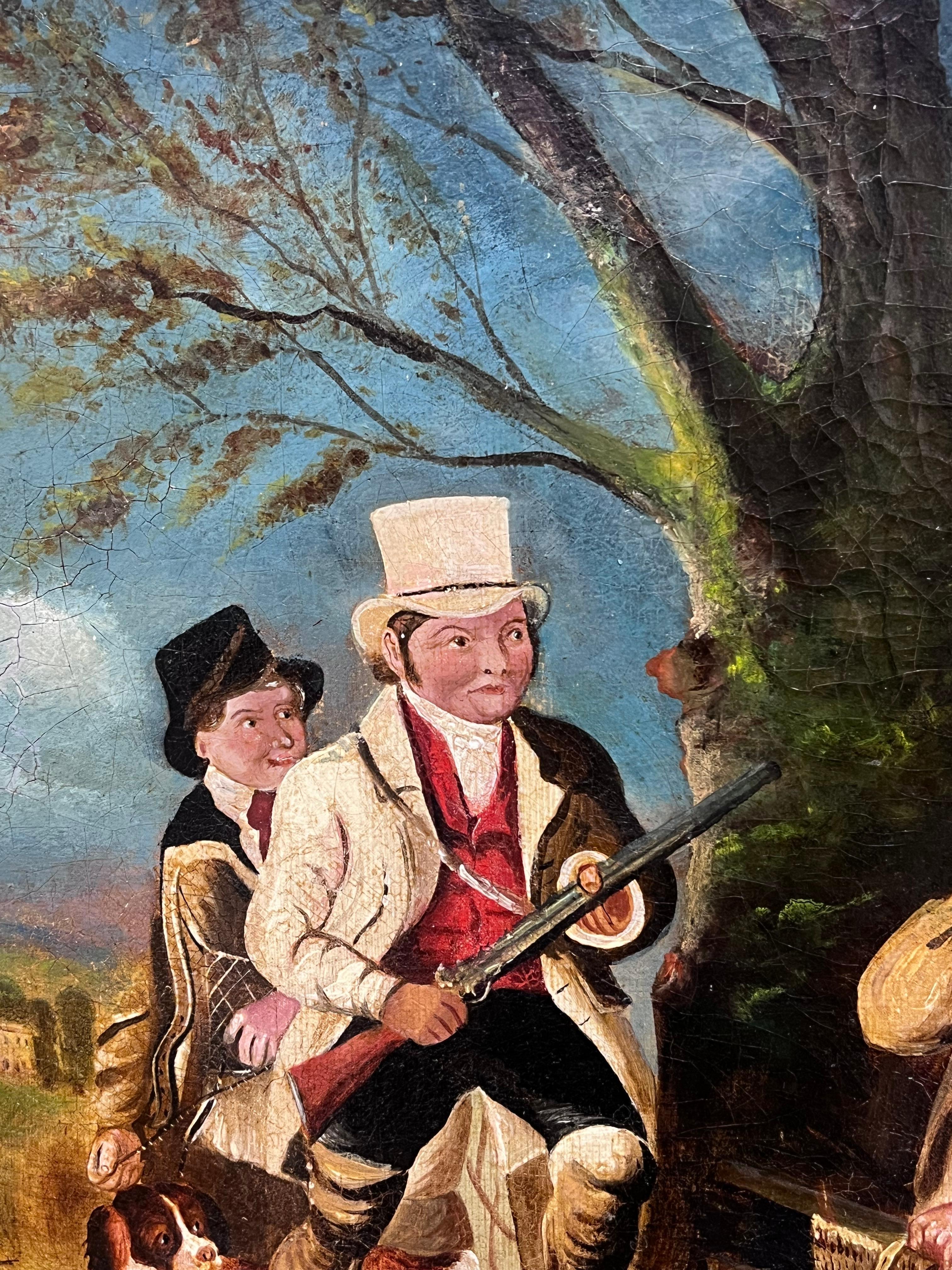 Pintura al óleo de arte deportivo inglés del siglo XIX Caballeros y leales perros de caza - Figurative Painting Negro de English Victorian Oil 