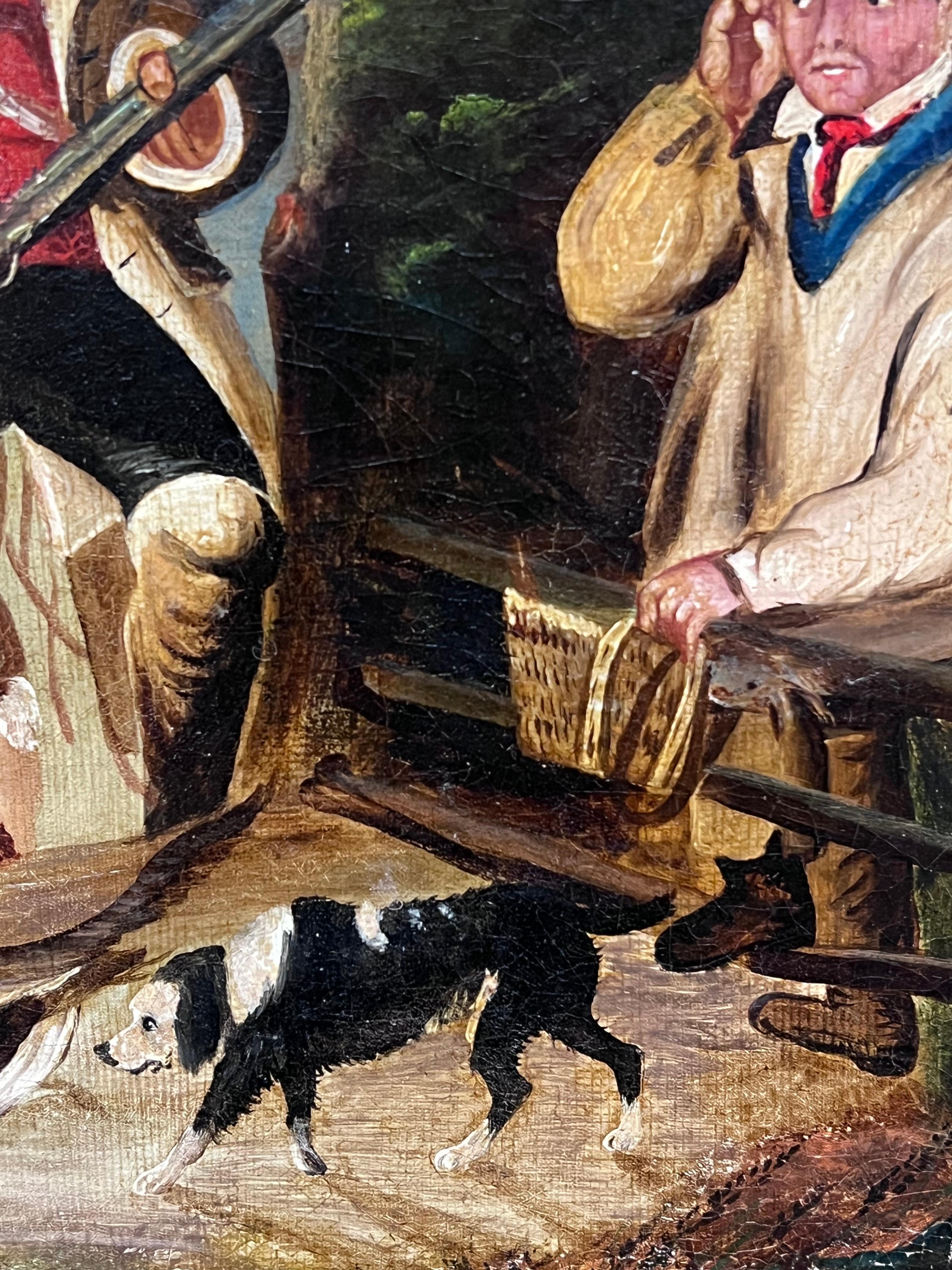 Pintura al óleo de arte deportivo inglés del siglo XIX Caballeros y leales perros de caza en venta 1
