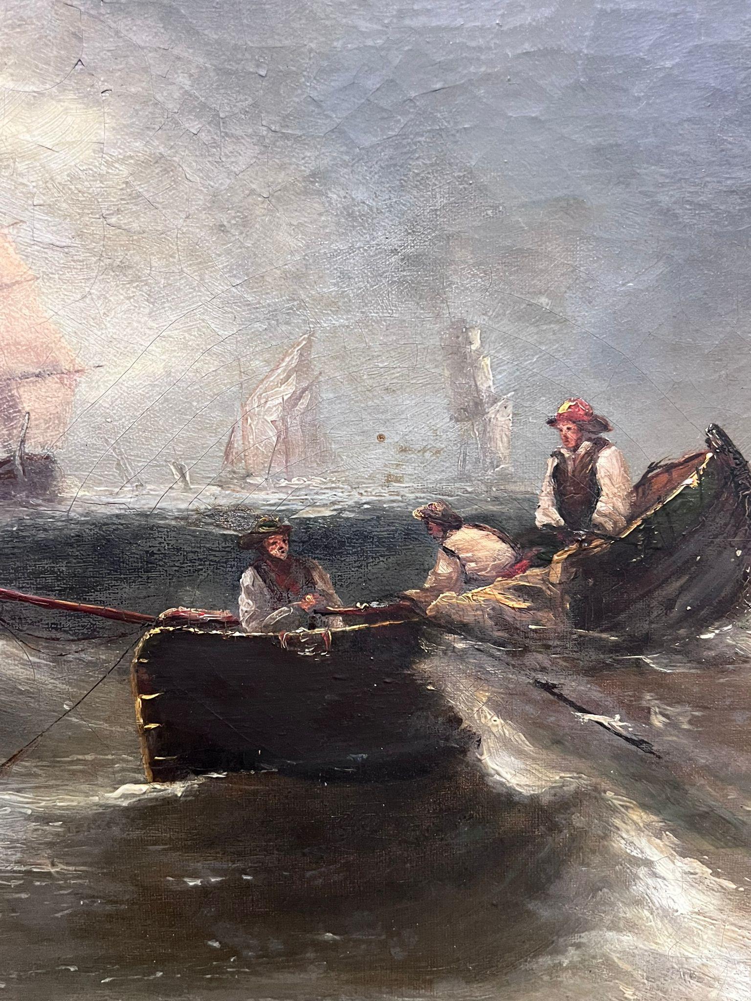 Antiguo óleo marino victoriano inglés del siglo XIX Barcos Mares tormentosos - Painting Victoriano de English Victorian Oil 