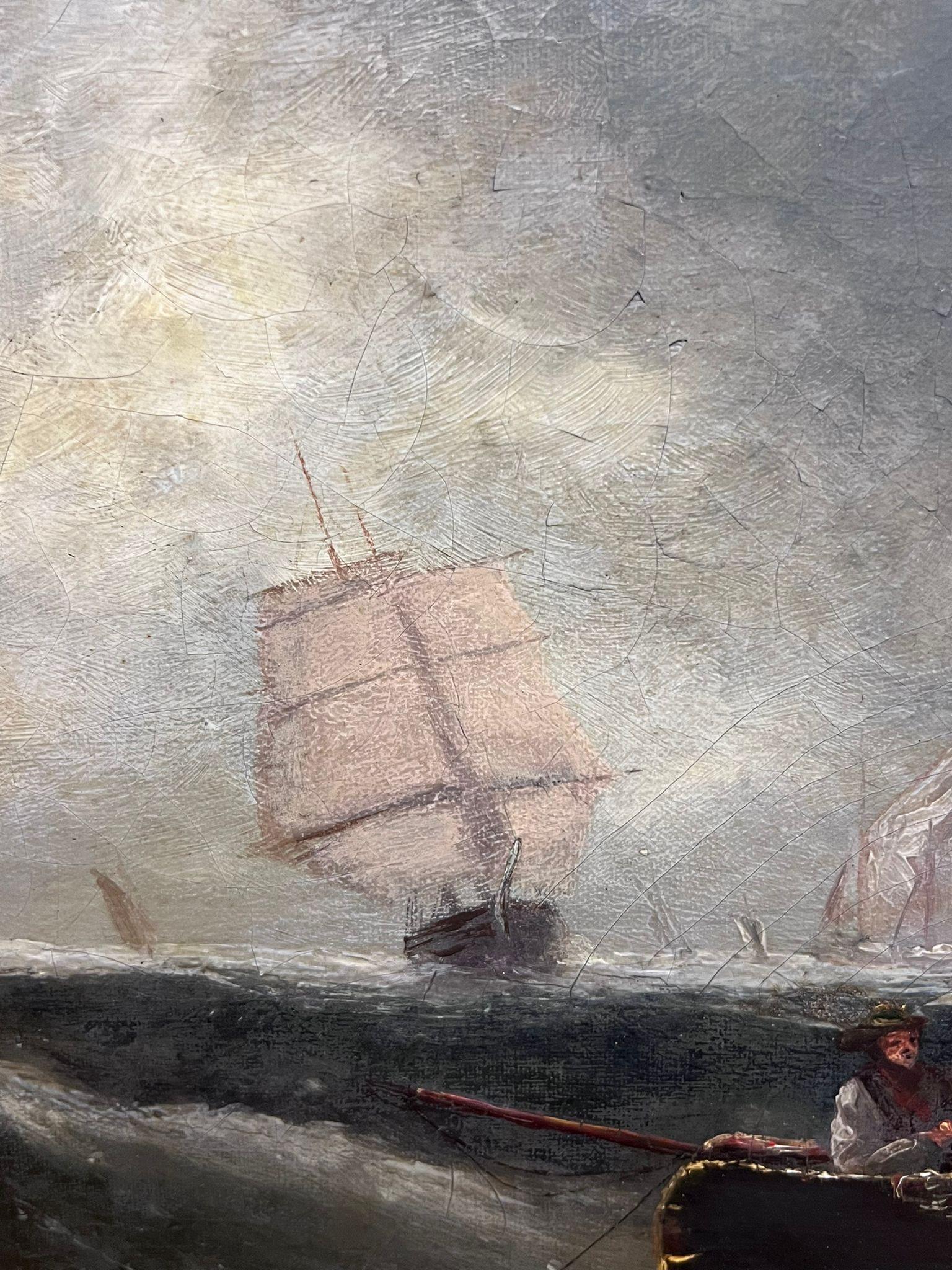 Antiguo óleo marino victoriano inglés del siglo XIX Barcos Mares tormentosos en venta 4