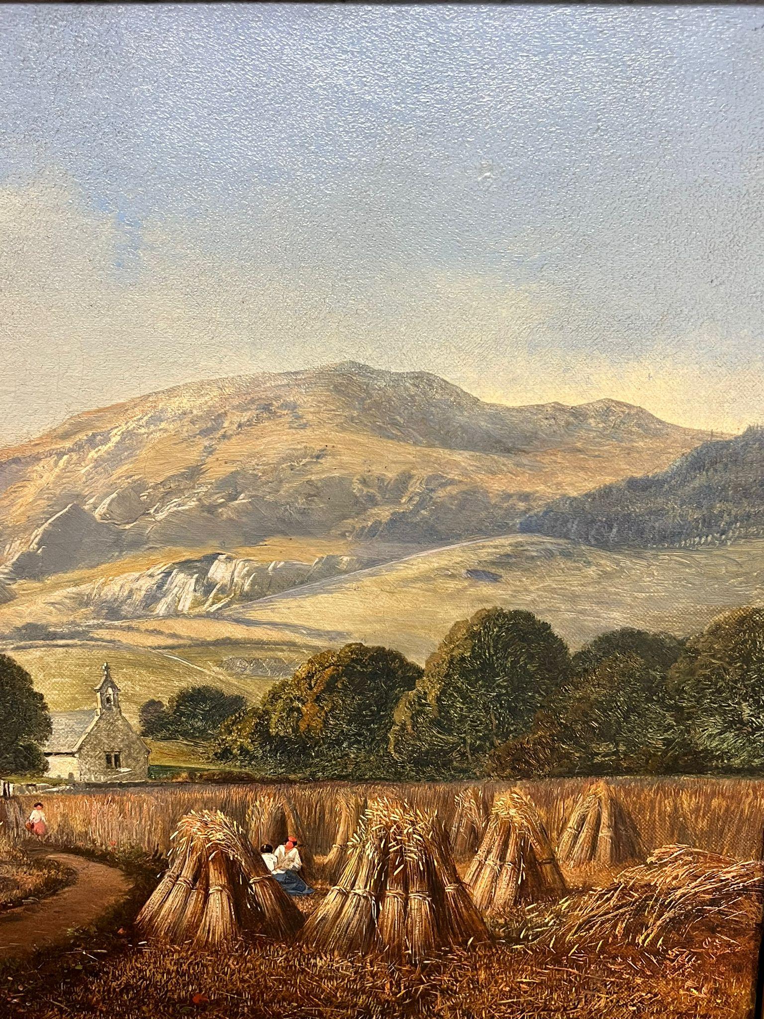Early 19th Century Welsh Oil Painting Harvest Time Loading Haycart Mountains For Sale 1