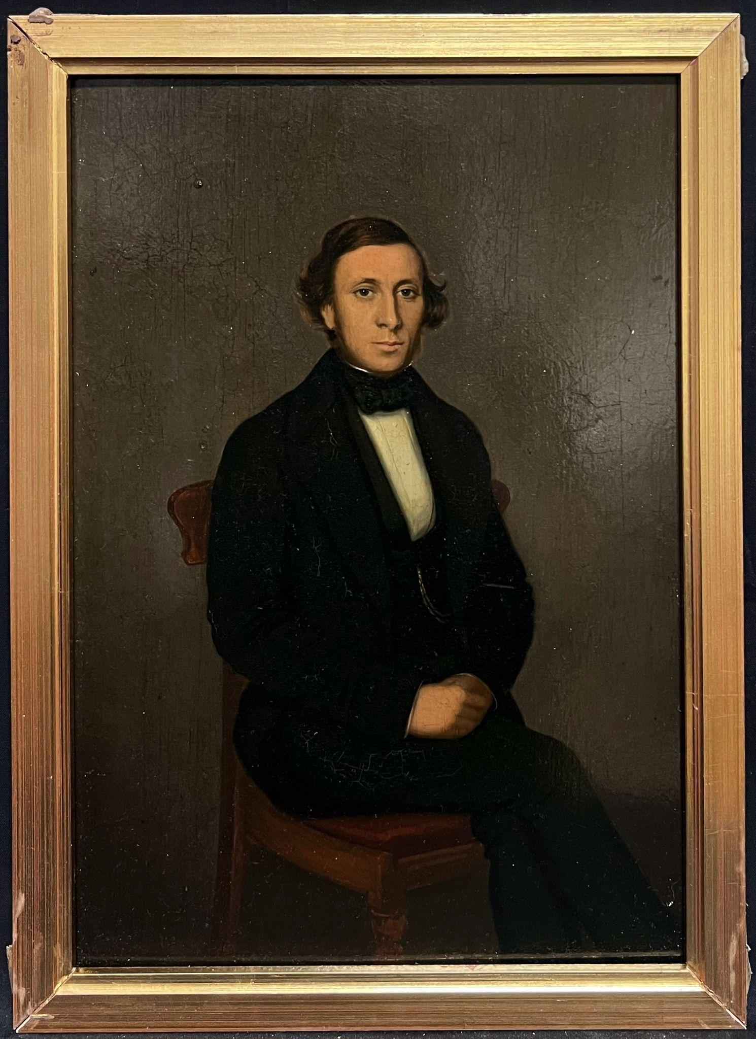 Pintura al óleo inglesa victoriana del siglo XIX Retrato de caballero sentado - Painting de English Victorian Oil 