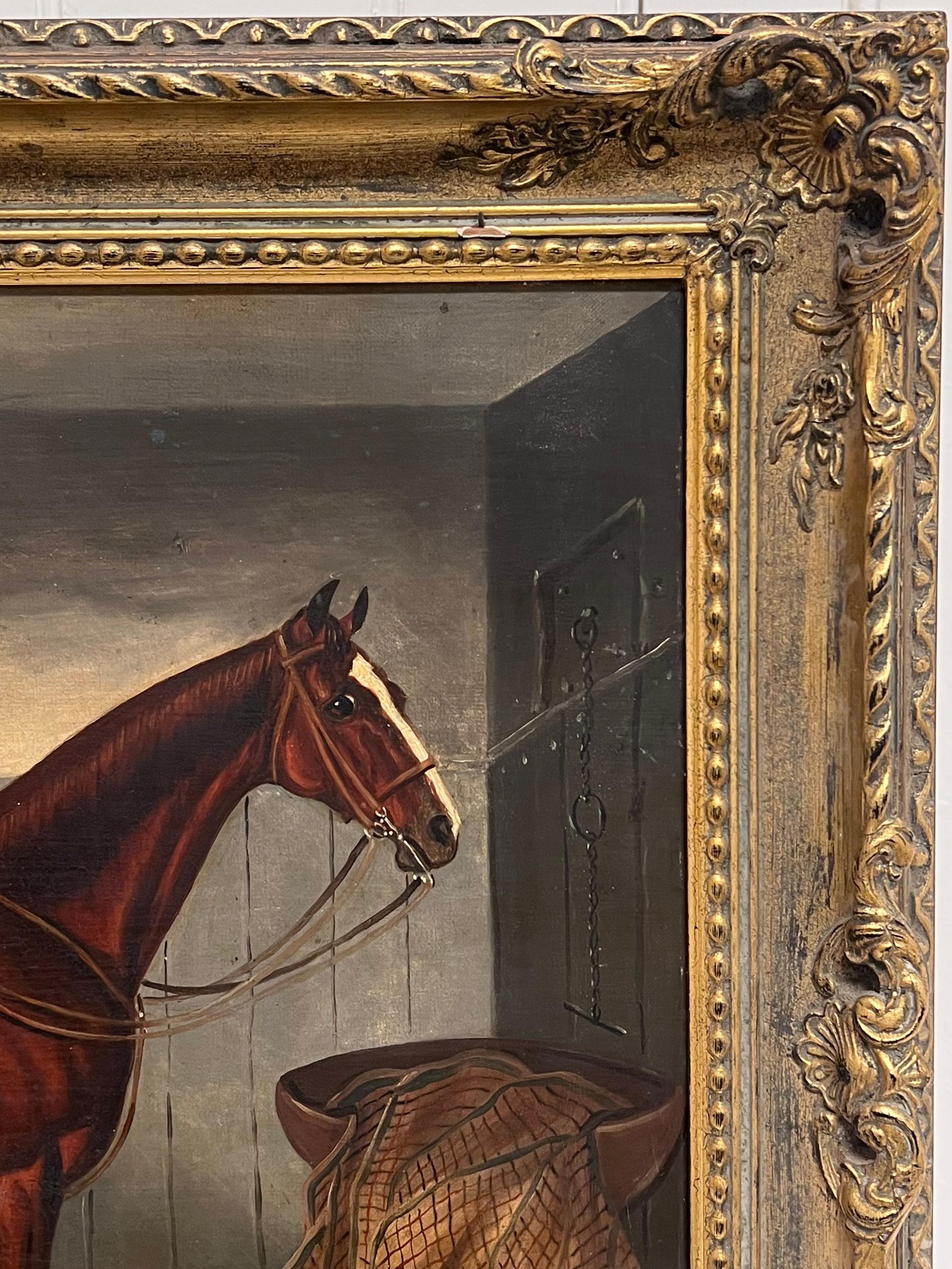 Pferd mit Sattel im Stall
Englische Schule, 19. Jahrhundert
signiert mit den Initialen 