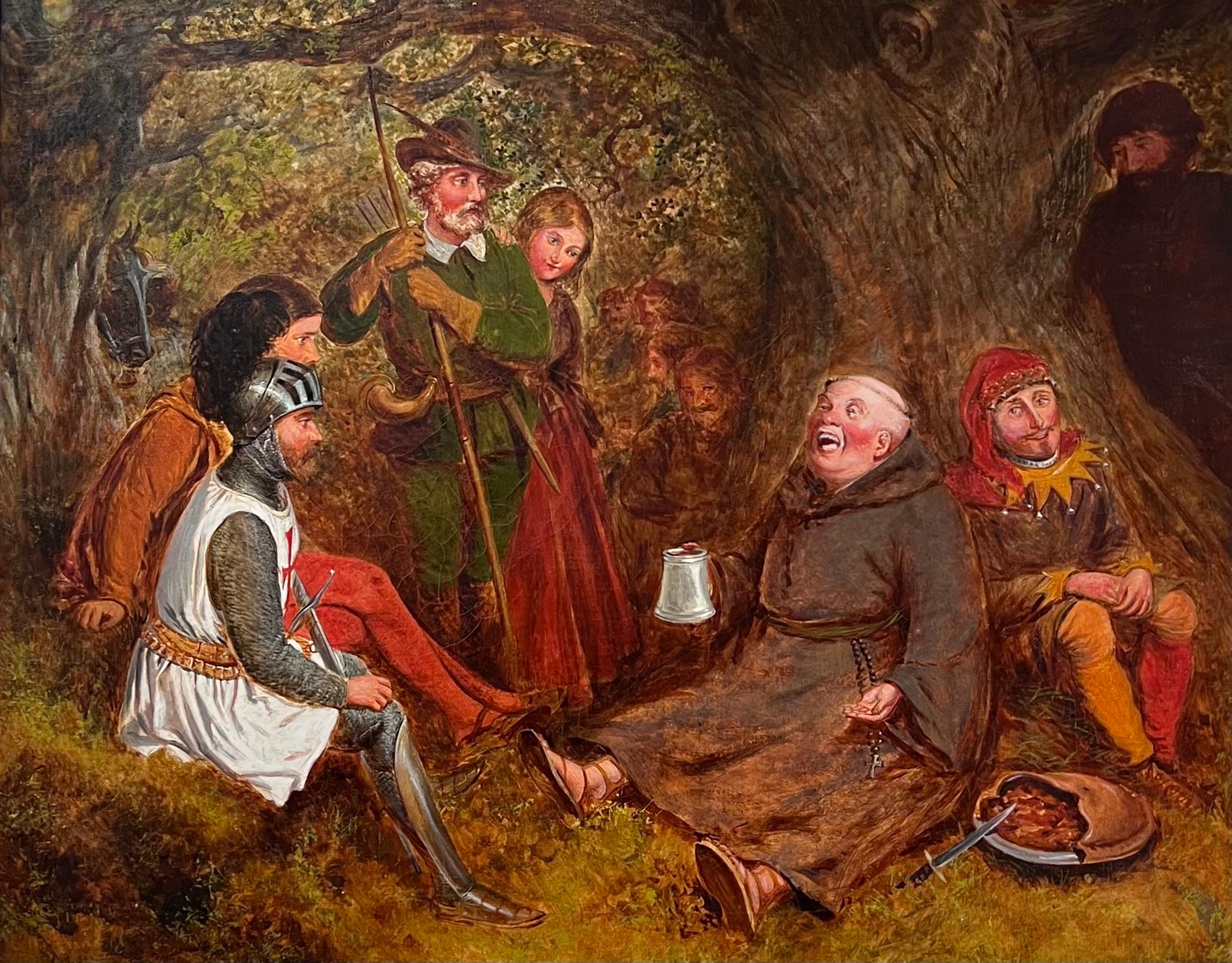 Großes englisches viktorianisches Ölgemälde des 19. Jahrhunderts Robin Hood & Merry Men, Robin Hood – Painting von English Victorian Oil 