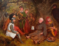 Grande dipinto a olio vittoriano inglese del XIX secolo Robin Hood e gli uomini allegri