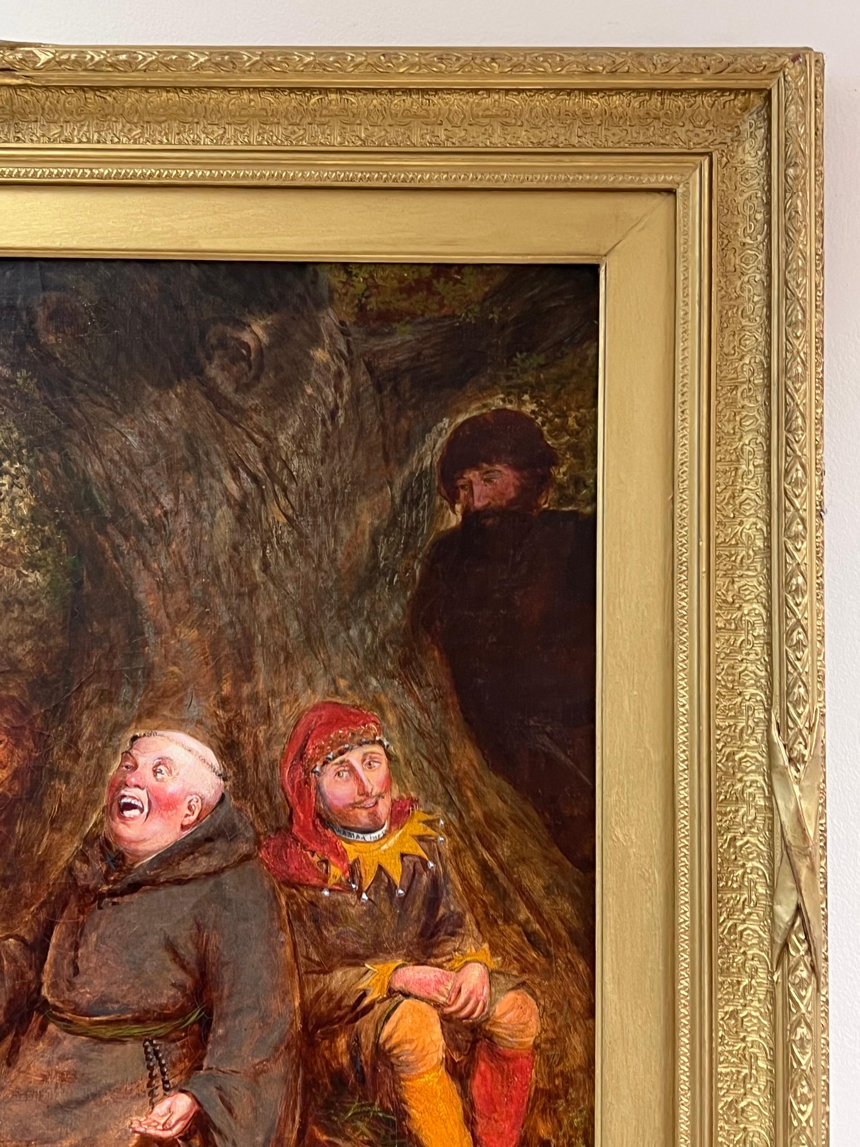 Großes englisches viktorianisches Ölgemälde des 19. Jahrhunderts Robin Hood & Merry Men, Robin Hood (Braun), Landscape Painting, von English Victorian Oil 