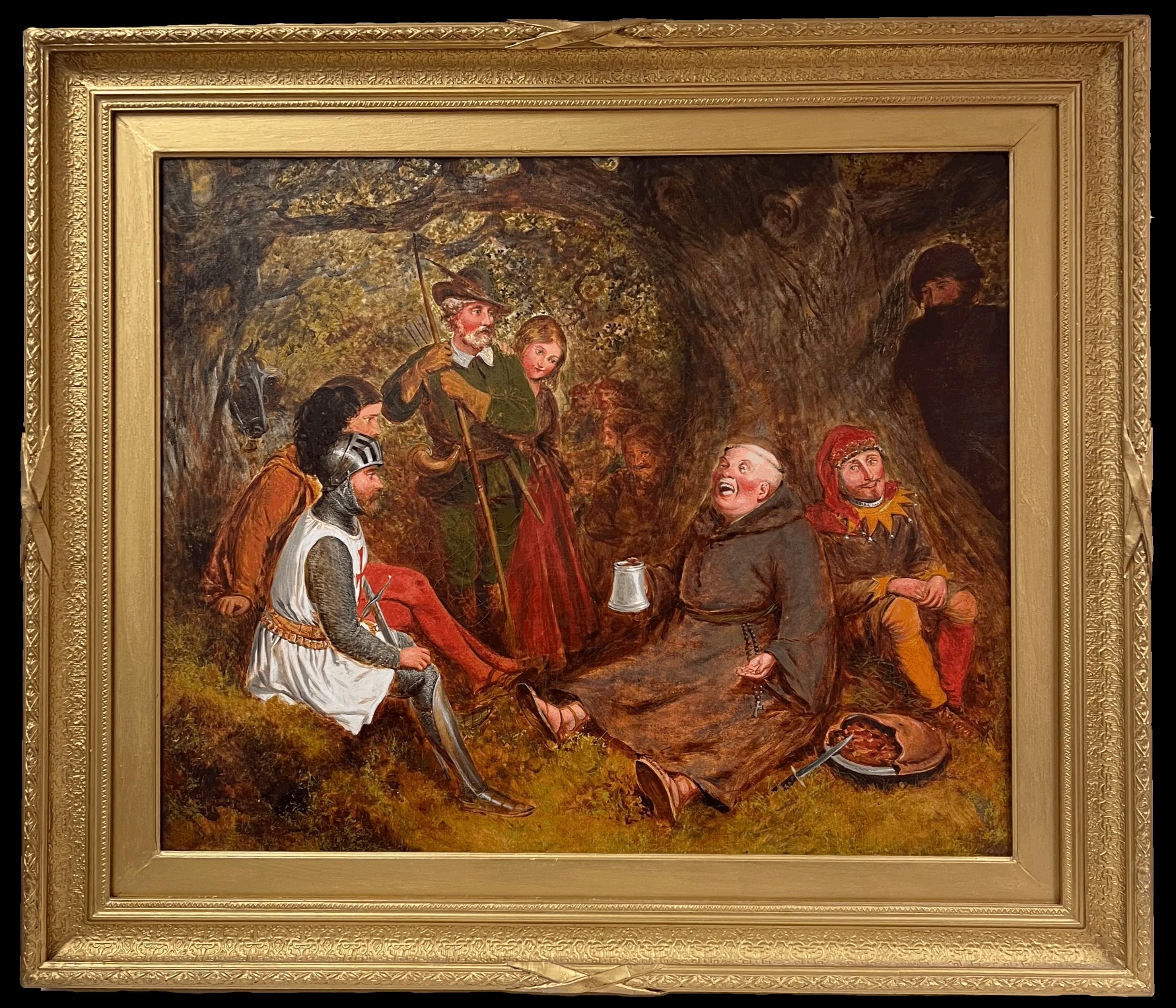 English Victorian Oil  Landscape Painting – Großes englisches viktorianisches Ölgemälde des 19. Jahrhunderts Robin Hood & Merry Men, Robin Hood