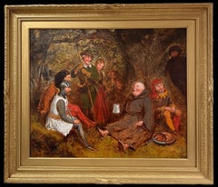 Large 19th Century English Victorian Oil Painting Robin Hood & Merry Men