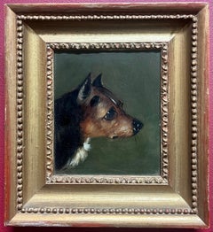 Englisches Kopfporträt eines Terrierhundes aus der Mitte des 19. Jahrhunderts, gerahmtes Ölgemälde