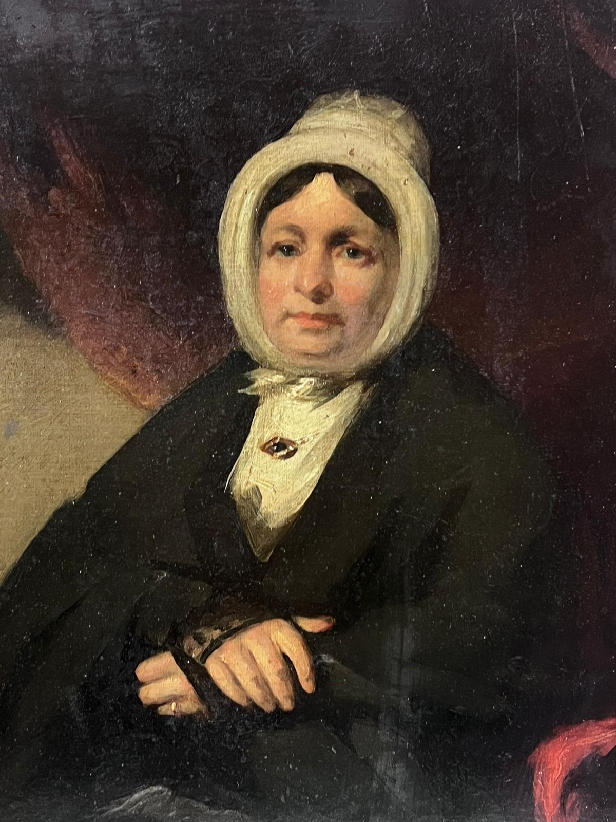 Mid Victorian Portrait of a Lady Seated in a Chair Original 19th Century Oil  - Black Figurative Painting by English Victorian Oil 