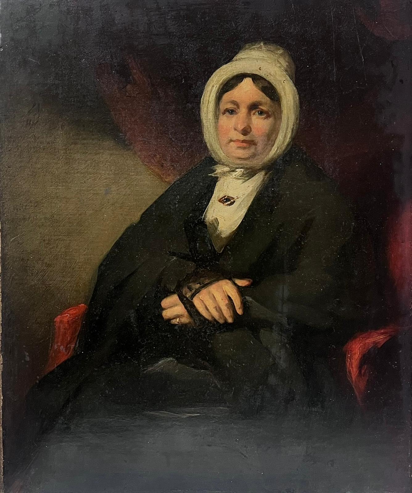 English Victorian Oil  Figurative Painting - Mid Victorian Portrait of a Lady Seated in a Chair Original 19th Century Oil 