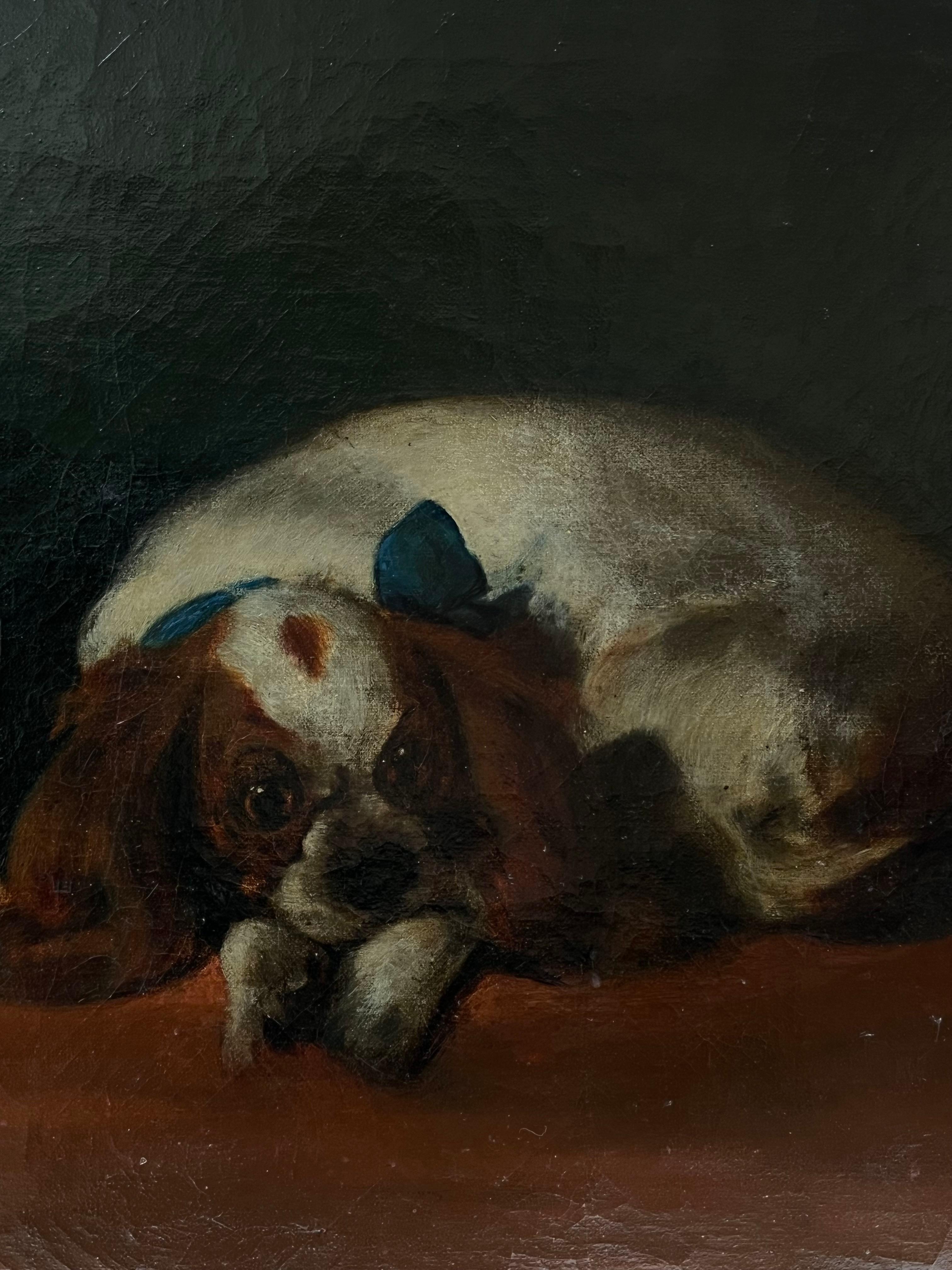 Los Cavaliers Mascotas Periodo Siglo XIX Pintura al Óleo Inglesa Cavalier Spaniels en venta 1
