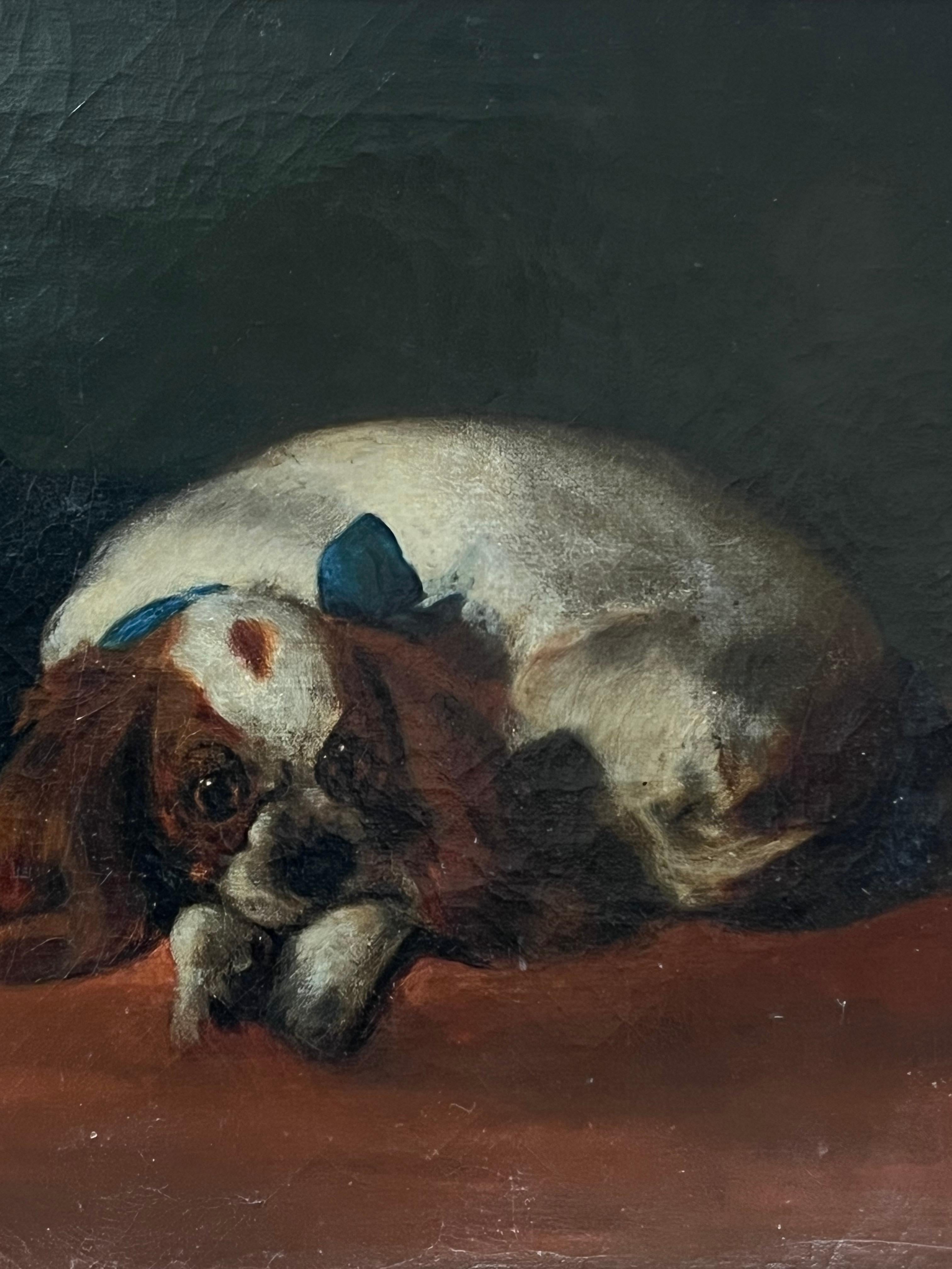Los Cavaliers Mascotas Periodo Siglo XIX Pintura al Óleo Inglesa Cavalier Spaniels en venta 2