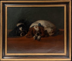 The Cavaliers Pets Period 19ème siècle peinture à l'huile anglaise Cavalier Spaniels