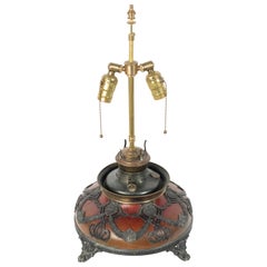 Englische viktorianische Ochsenblut-Tischlampe, patiniert