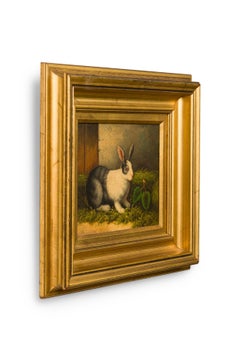 English Victorian Painting of A Grey and White Rabbit