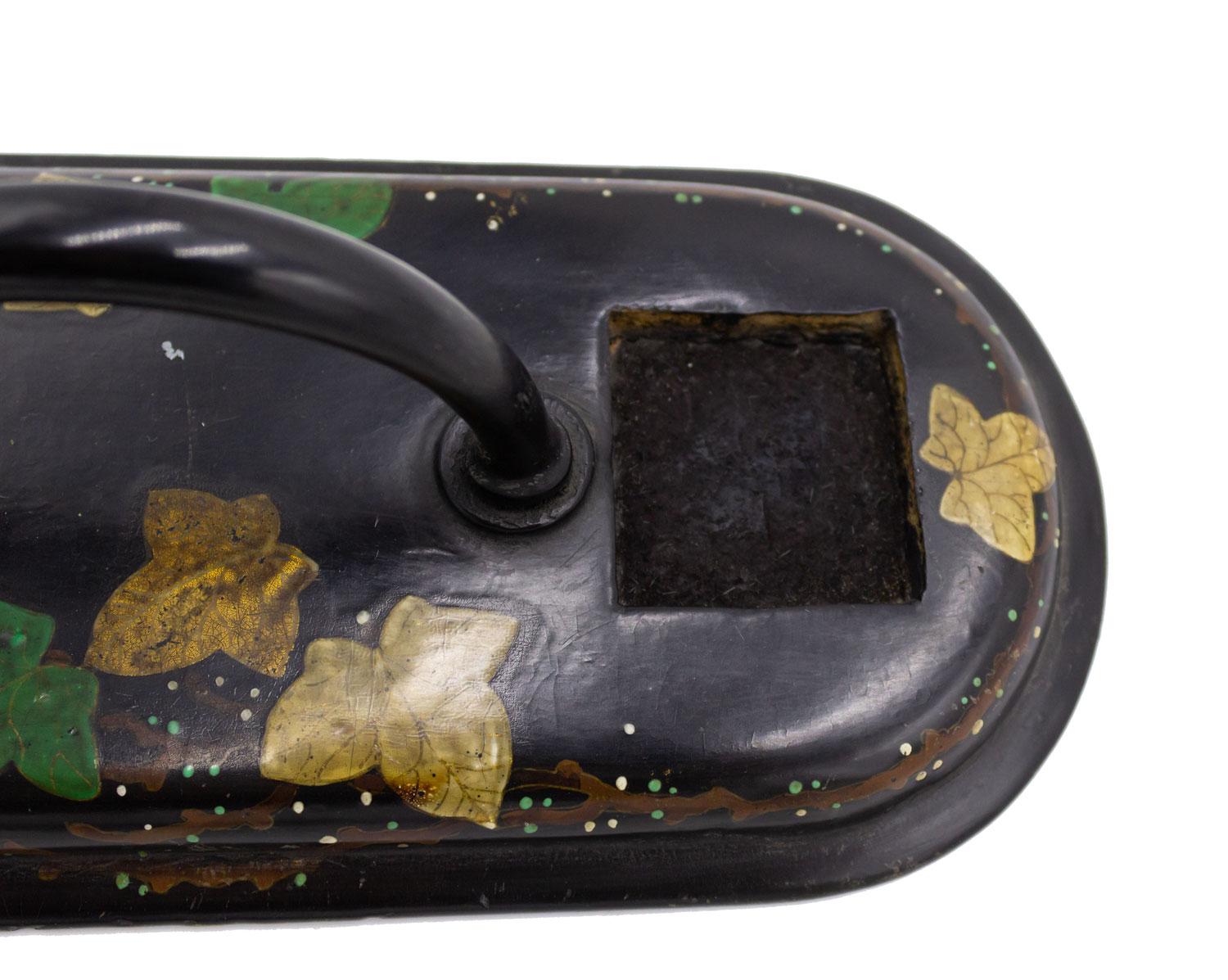 19th Century English Victorian Papier-Mache and Crystal Inkwell For Sale