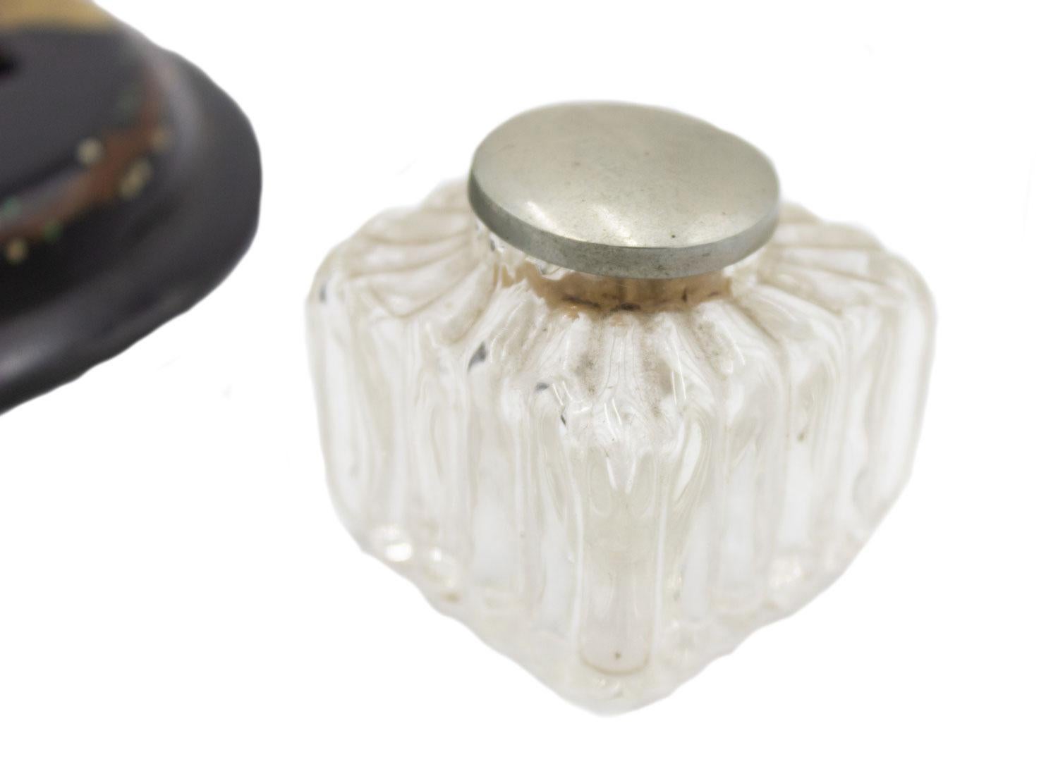 English Victorian Papier-Mache and Crystal Inkwell For Sale 1