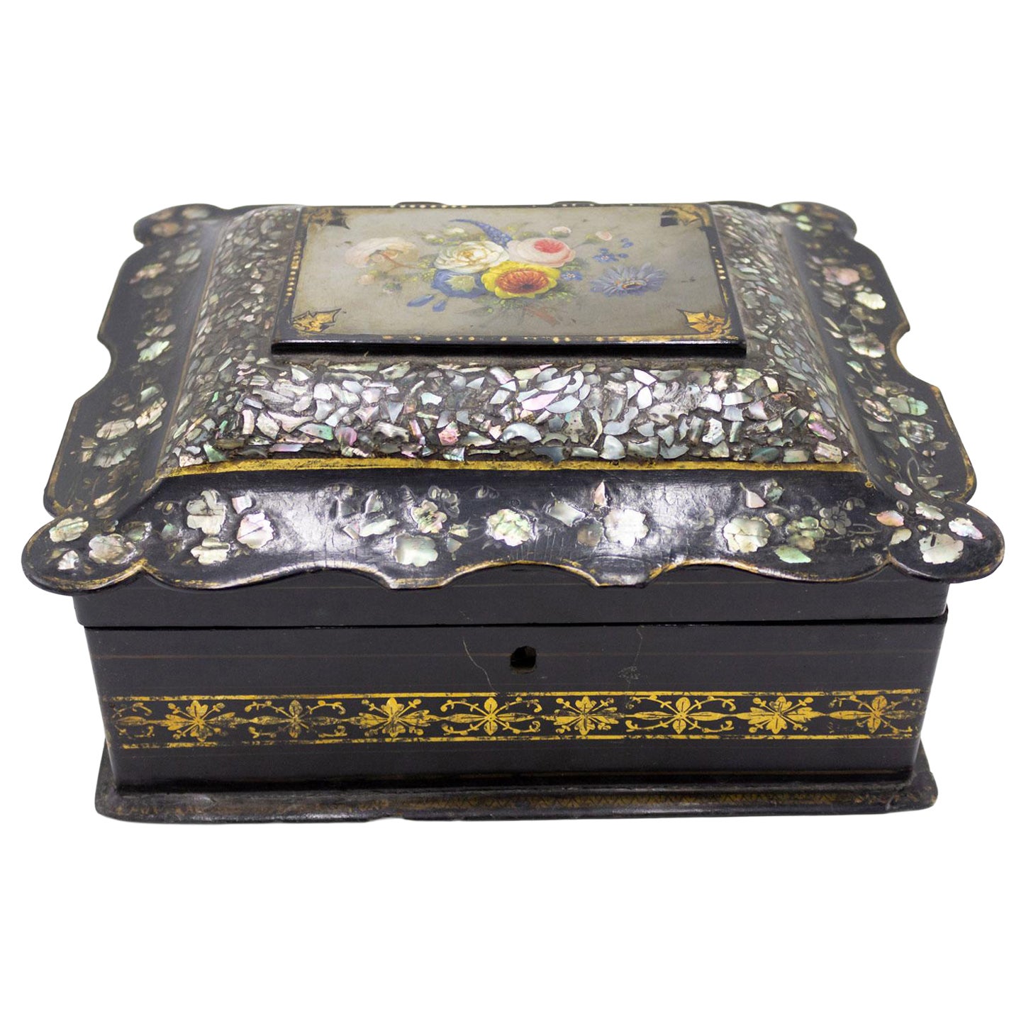 English Victorian Papier Mache Box For Sale