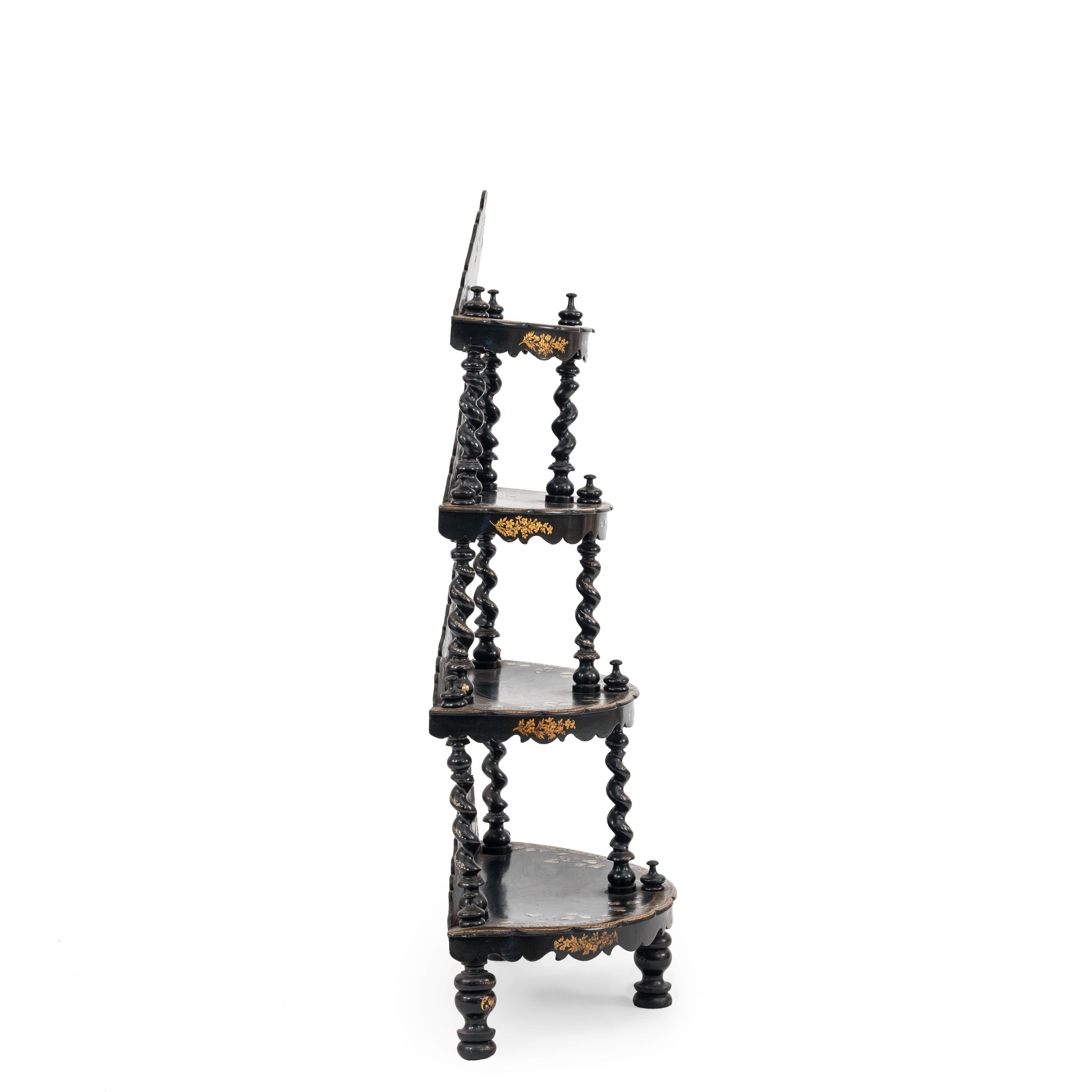 Inlay English Victorian Papier Mache Etagere For Sale