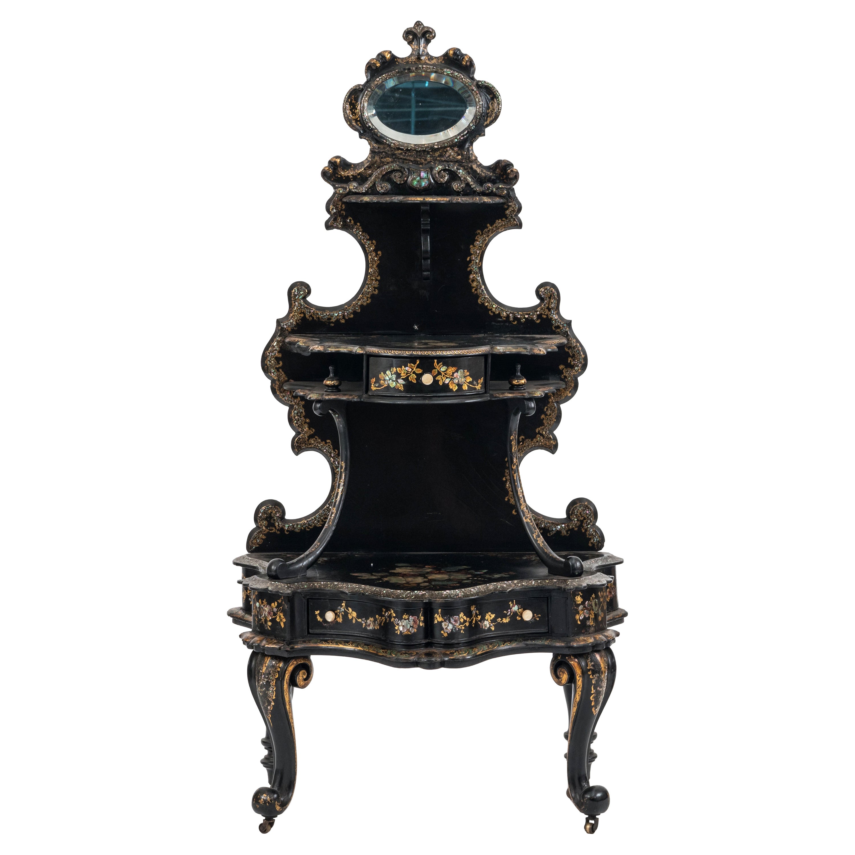Étagère anglaise victorienne en papier mâché