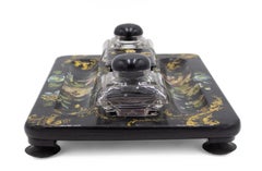 English Victorian Papier-Mache Inkwell