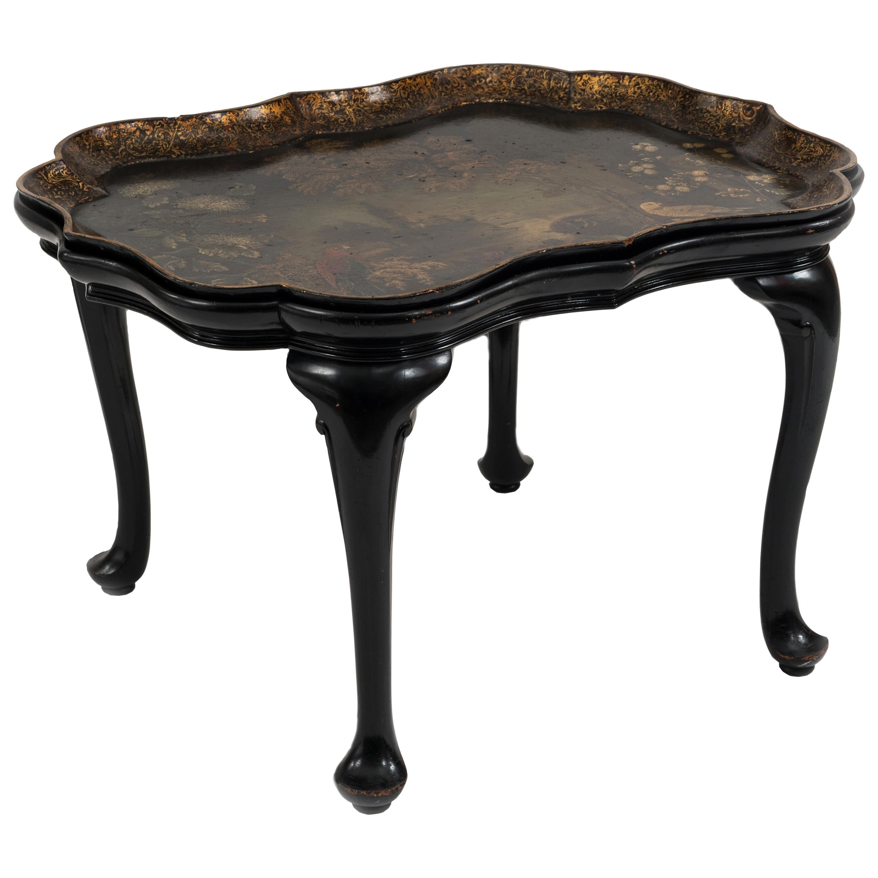 Victorian Papier Mache Inlaid Tray Table For Sale at 1stDibs