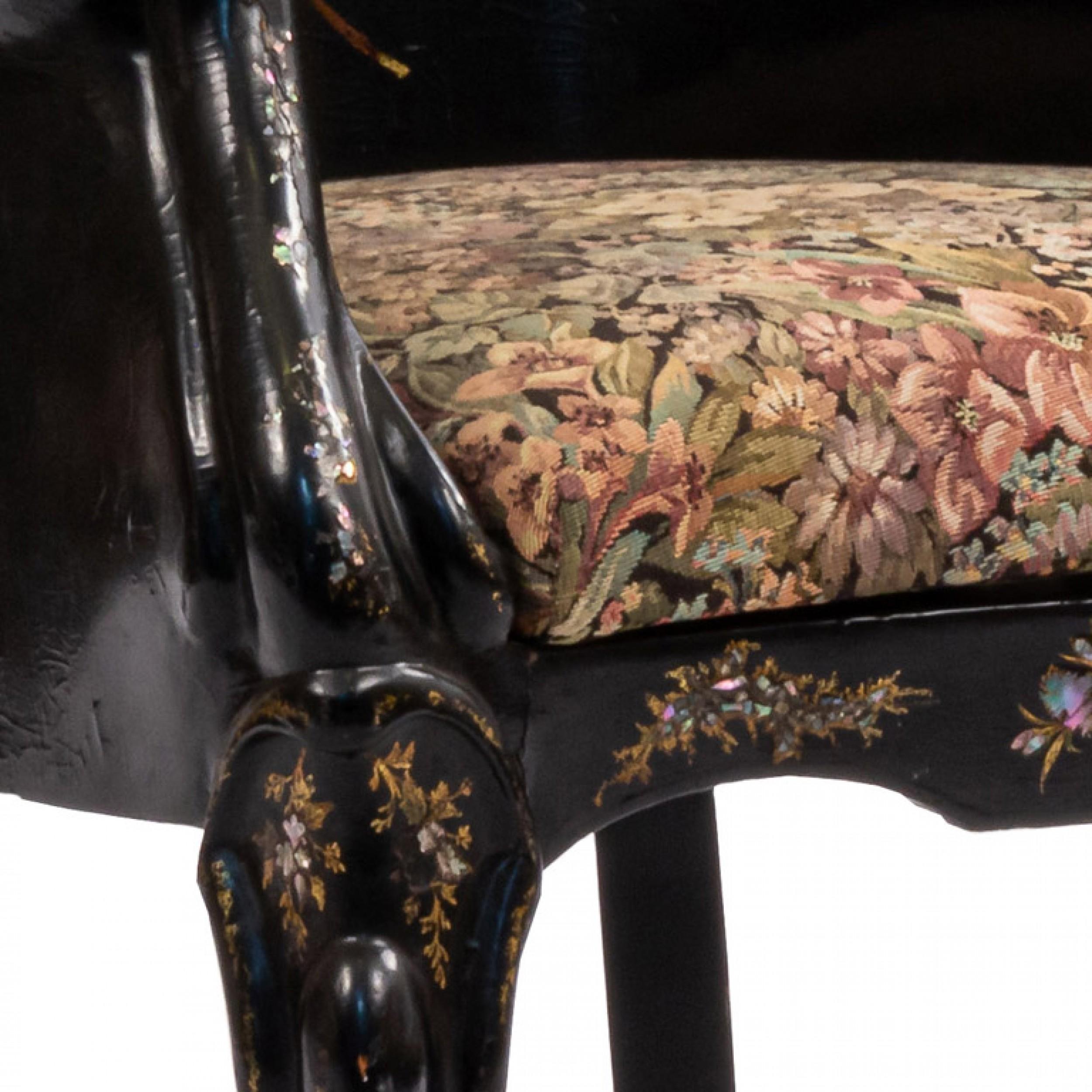 English Victorian Papier Mache Pearl Bergére Arm Chair In Good Condition For Sale In Queens, NY