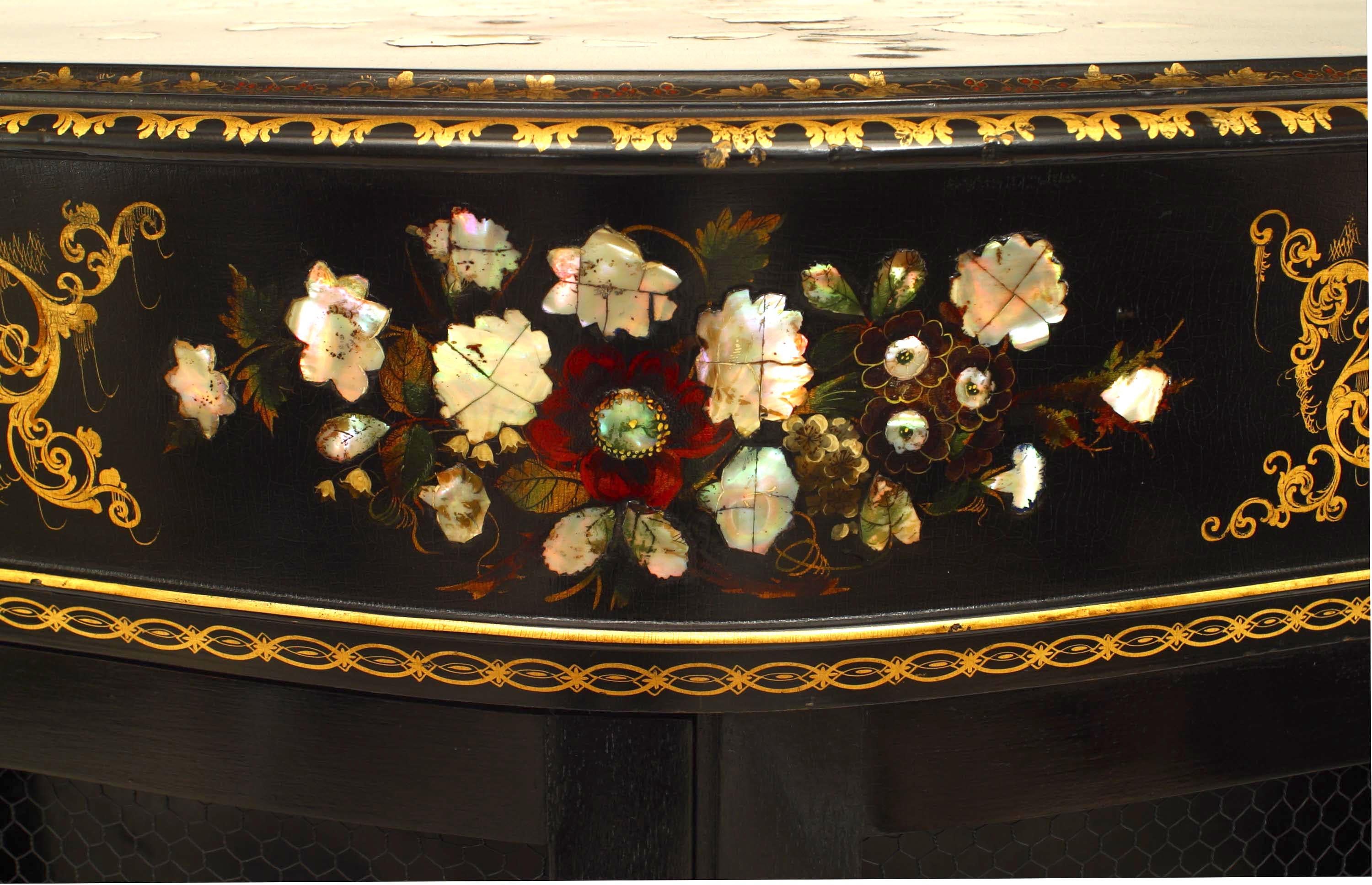 Lacquered English Victorian Papier Mache Pearl Cabinet For Sale