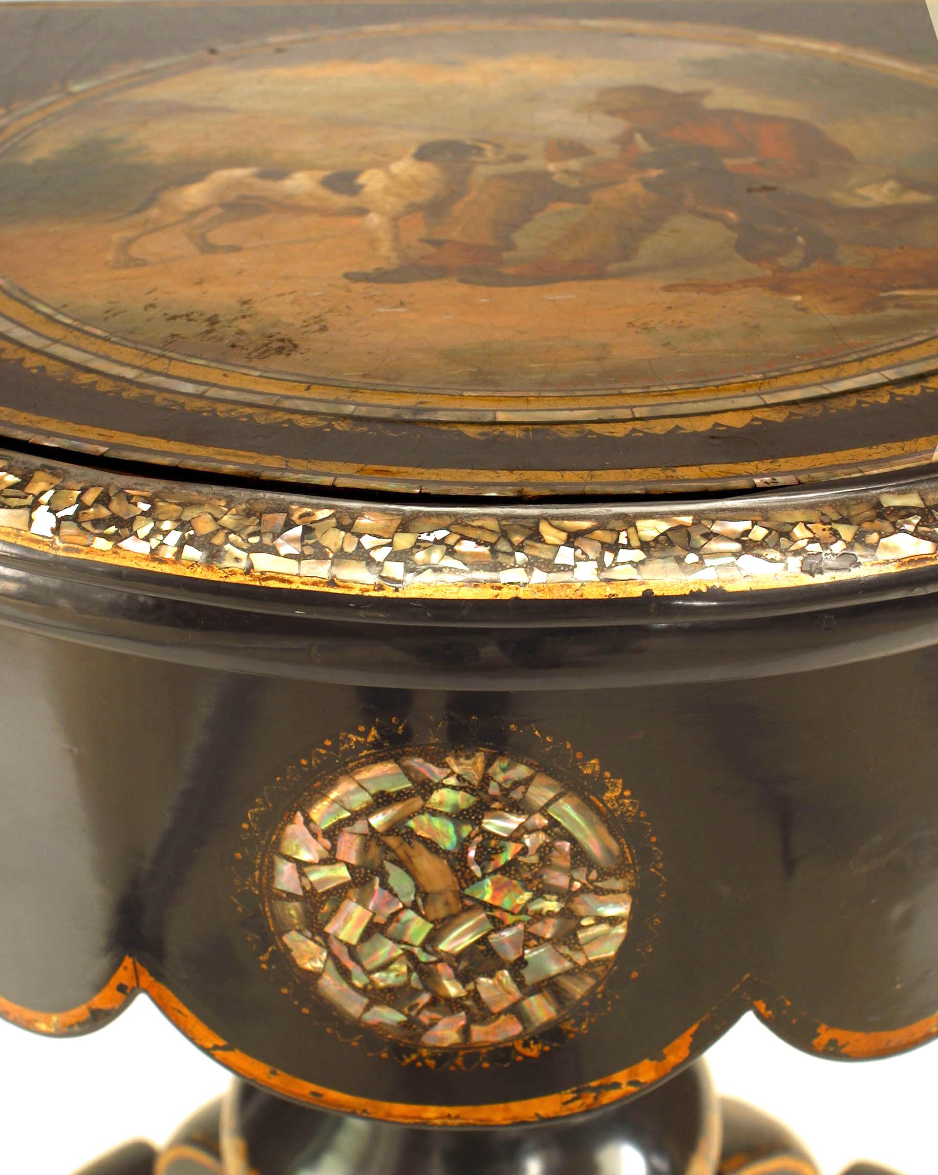19th Century English Victorian Papier Mâché Pearl Inlaid Flip Top Console Table For Sale