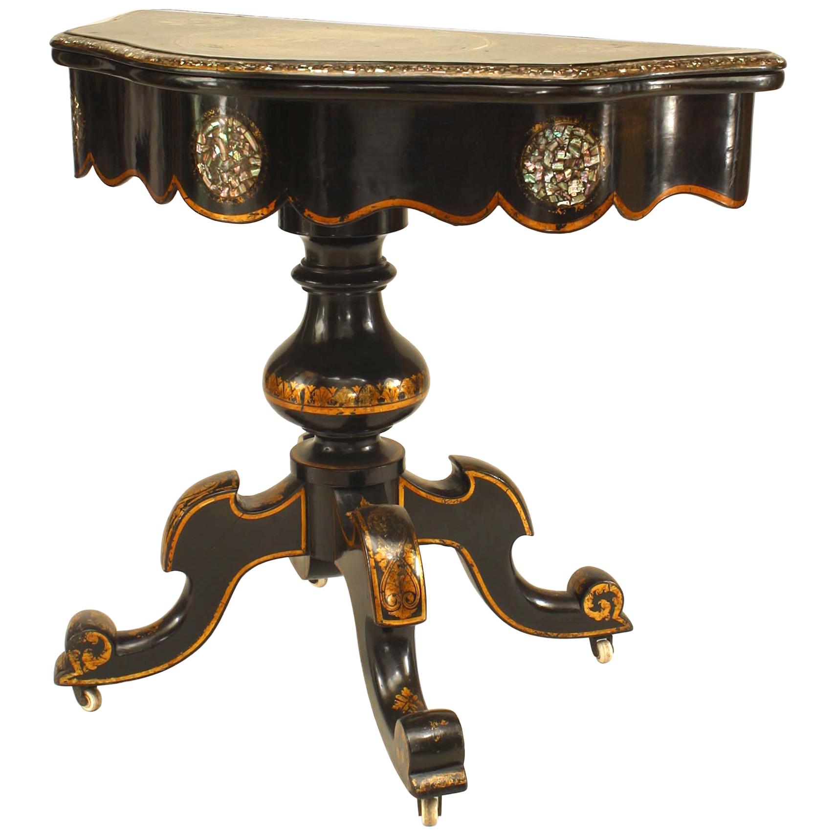 English Victorian Papier Mâché Pearl Inlaid Flip Top Console Table