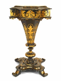 Table de couture victorienne anglaise en papier mâché laqué