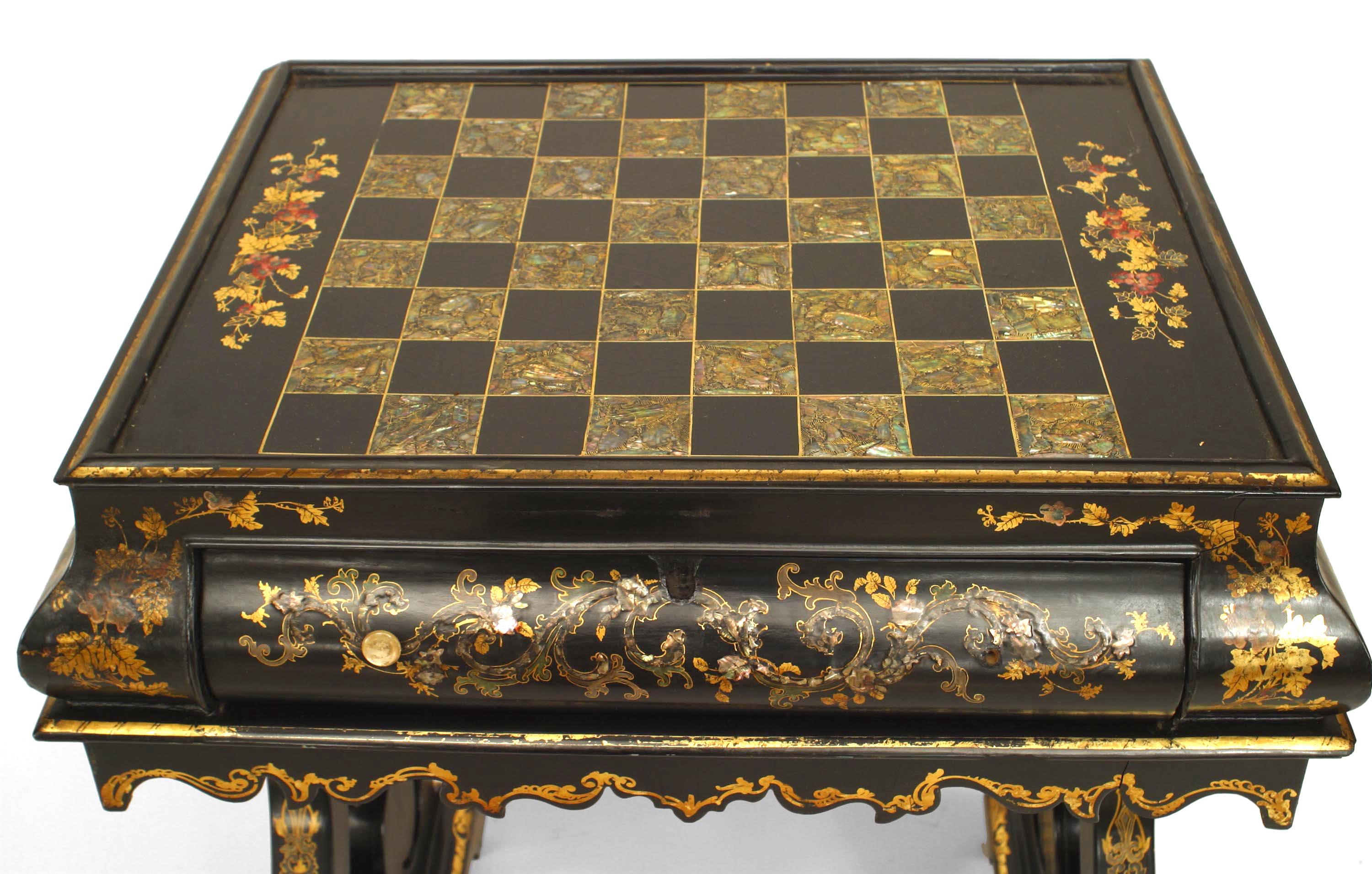19th Century English Victorian Papier Mache Pearl Inlaid Black Lacquered Vanity