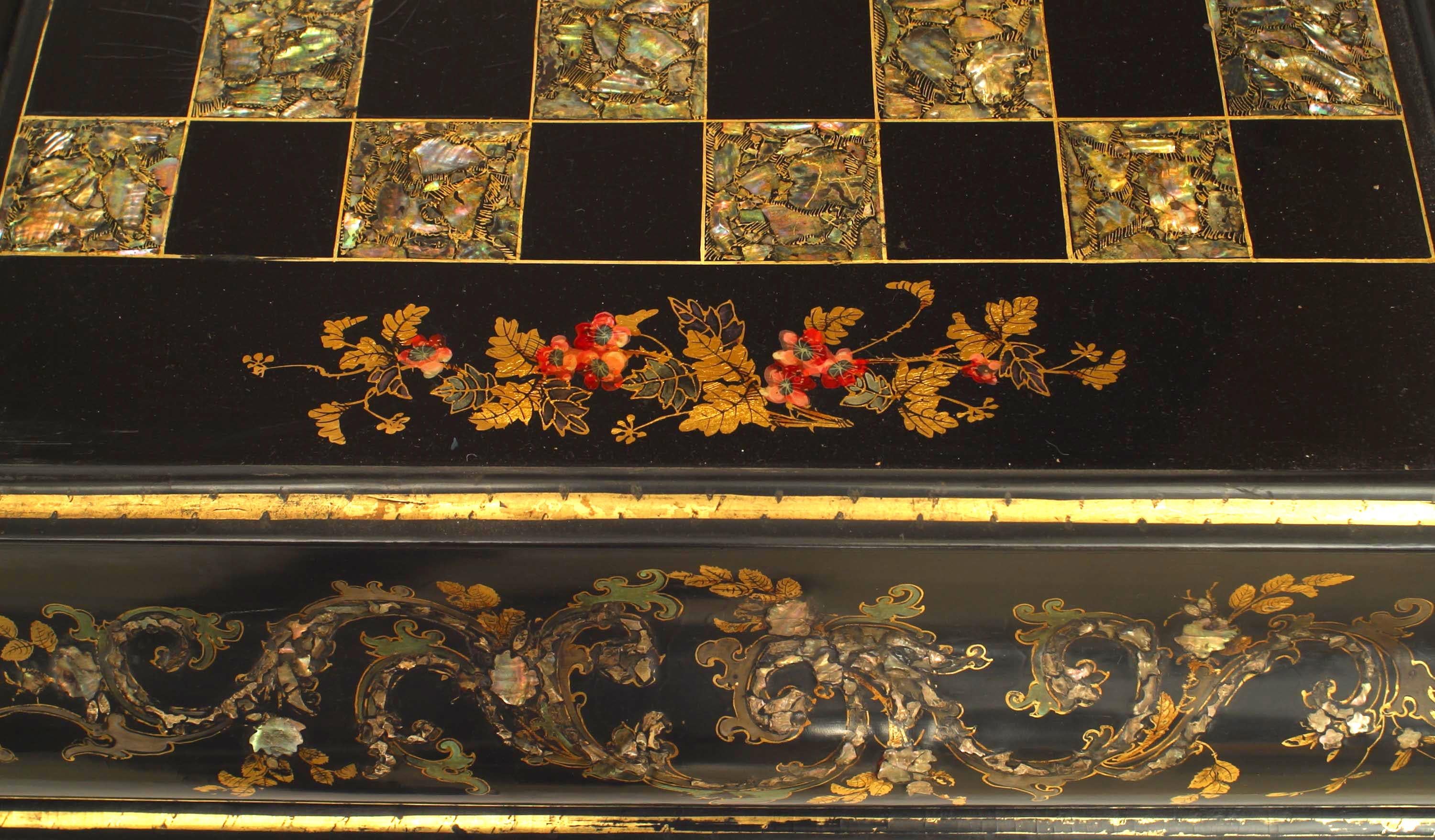 Wood English Victorian Papier Mache Pearl Inlaid Black Lacquered Vanity