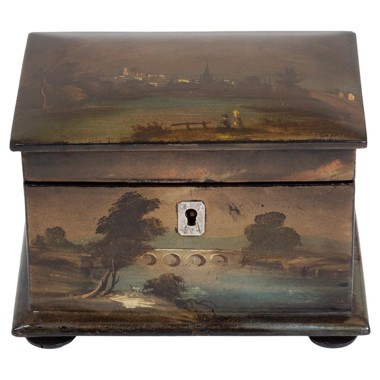 English Victorian Papier-mâché Tea Caddy