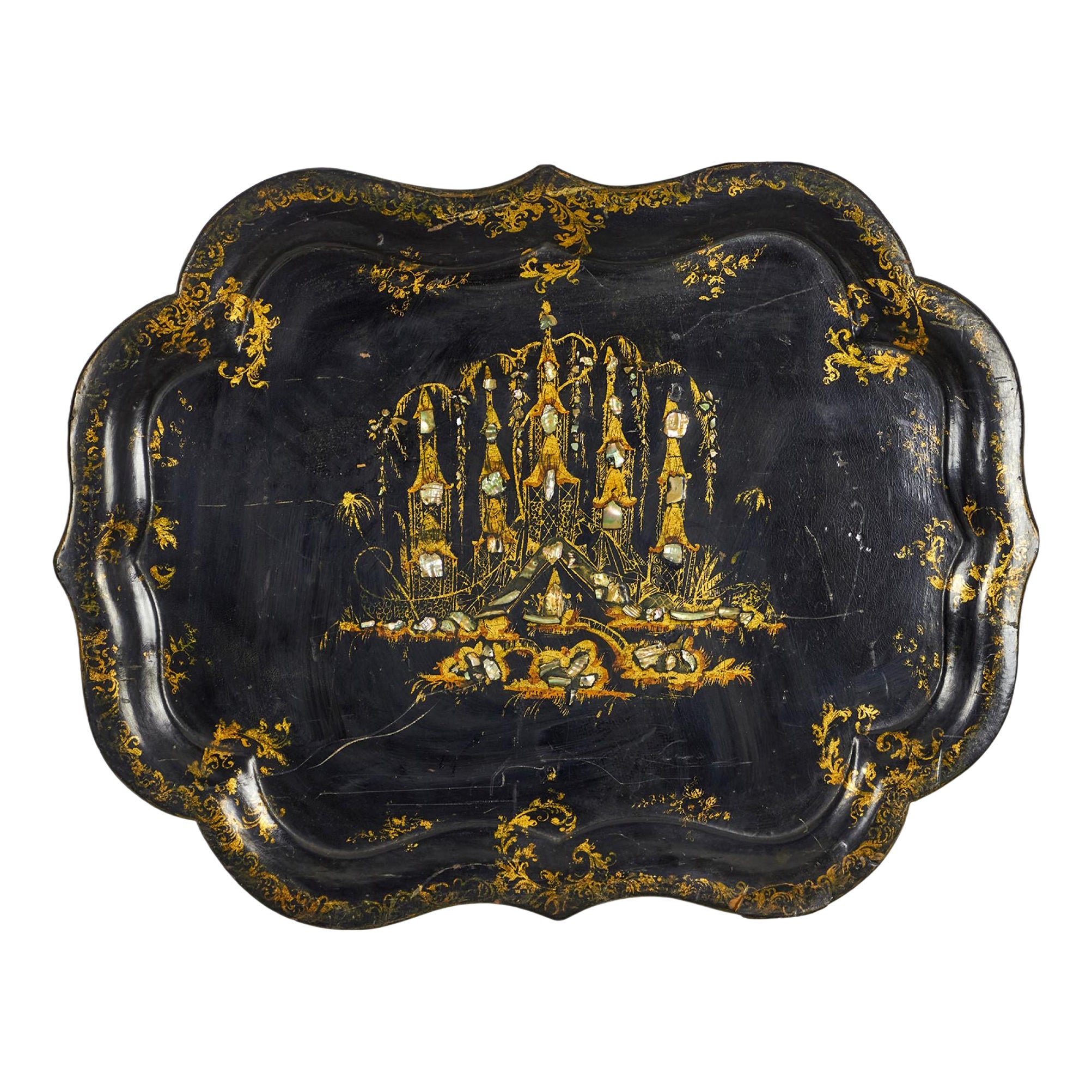 English Victorian Papier-Mache Tray en venta