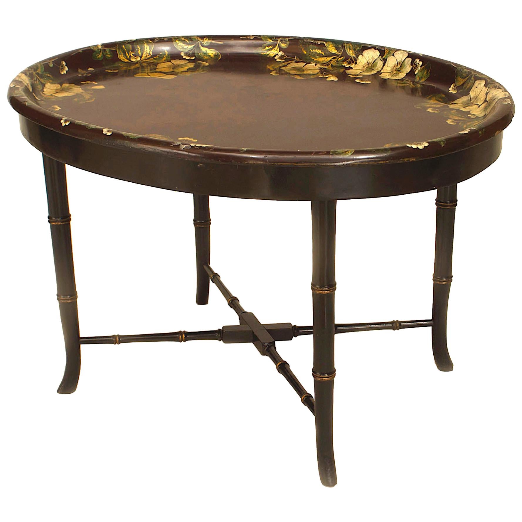 English Victorian Papier Mache Floral Coffee Table For Sale