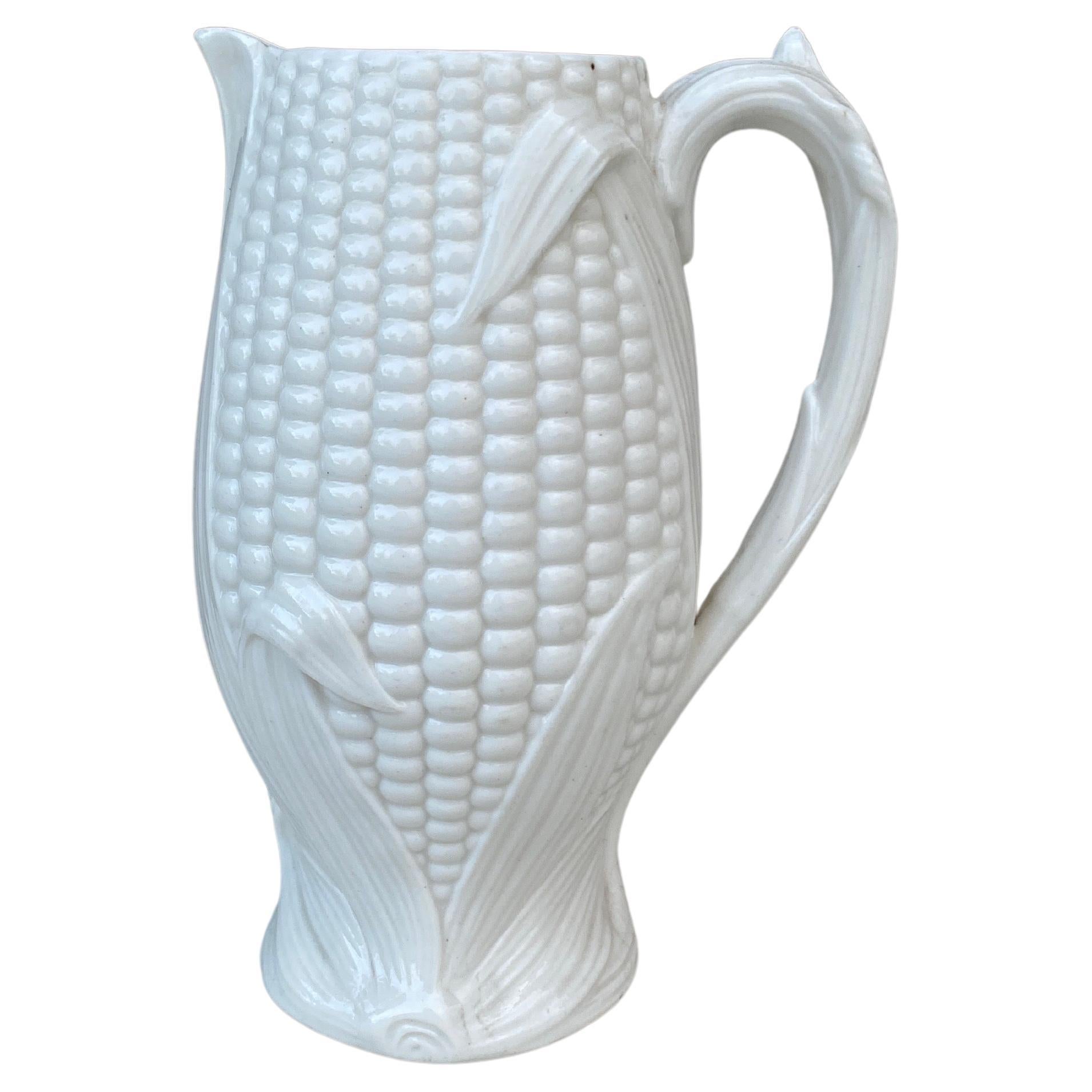 English Victorian Parian Majolica Corn Pitcher, circa 1890 For Sale