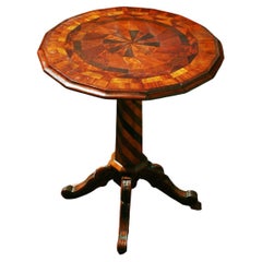 English Victorian Parquetry Inlaid Tilt Table with Faceted Spiral Inlaid Column