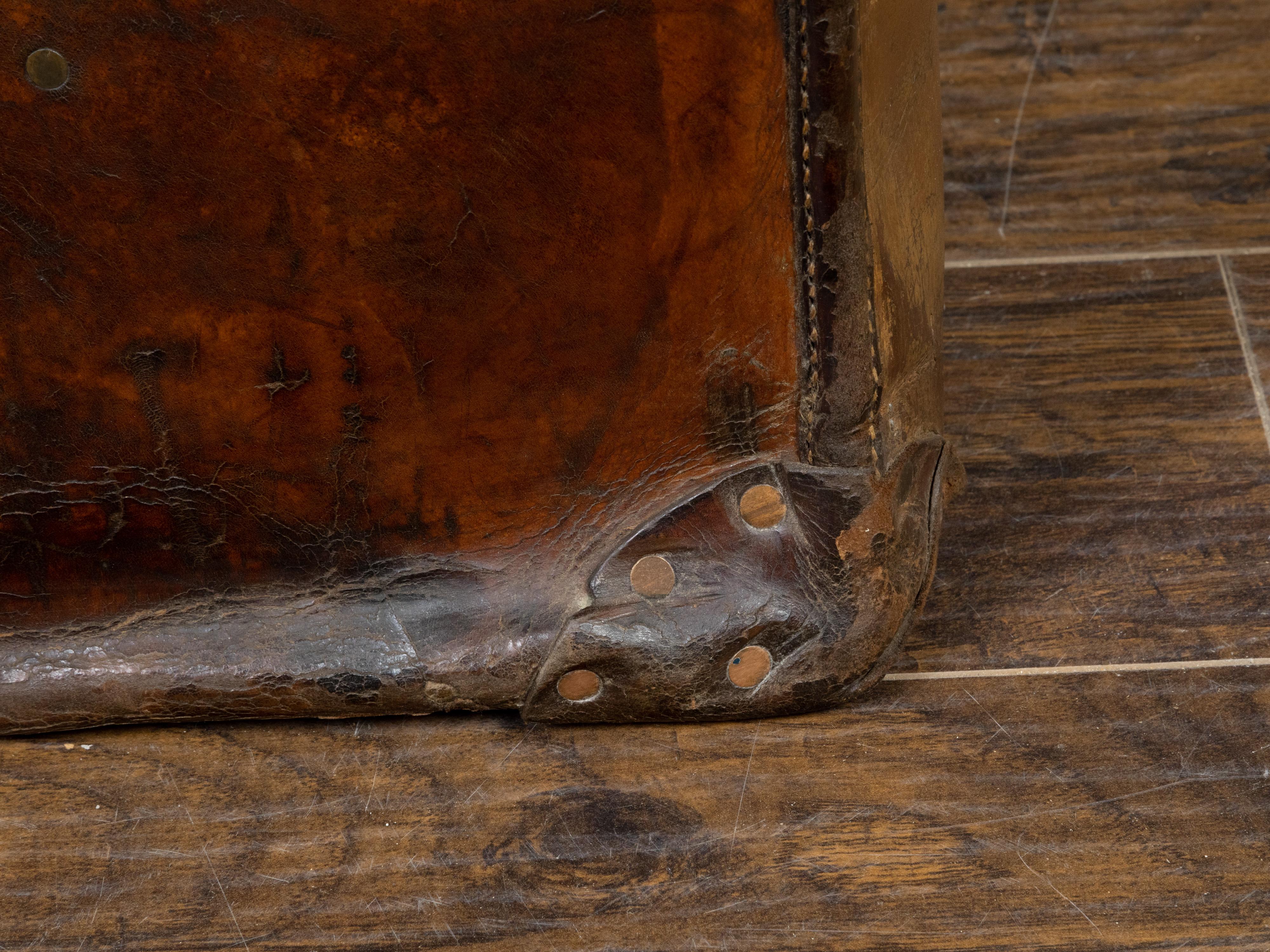 Englisches Leder-Hutgehäuse aus der viktorianischen Periode der 1880er Jahre mit abnehmbarem Deckel aus Leder im Angebot 8