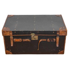 English Victorian Period 19th Century Black Traveling Trunk With Initials J.G.F.