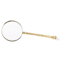 English Victorian Period 19th Century Brass Magnifying Glass with Ceramic Finial
