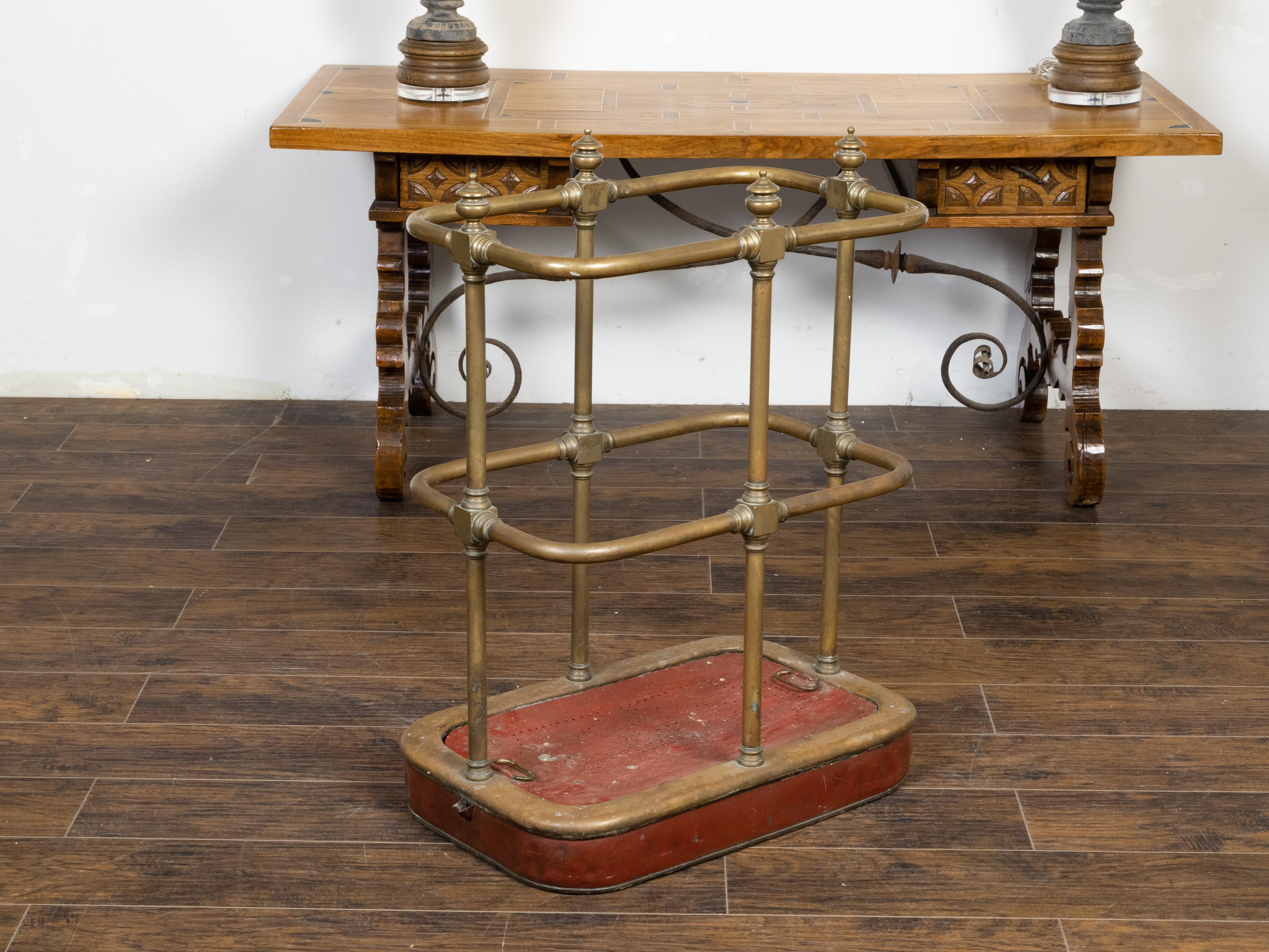 English Victorian Period 19th Century Brass Umbrella Stand with Removable Plaque For Sale 1