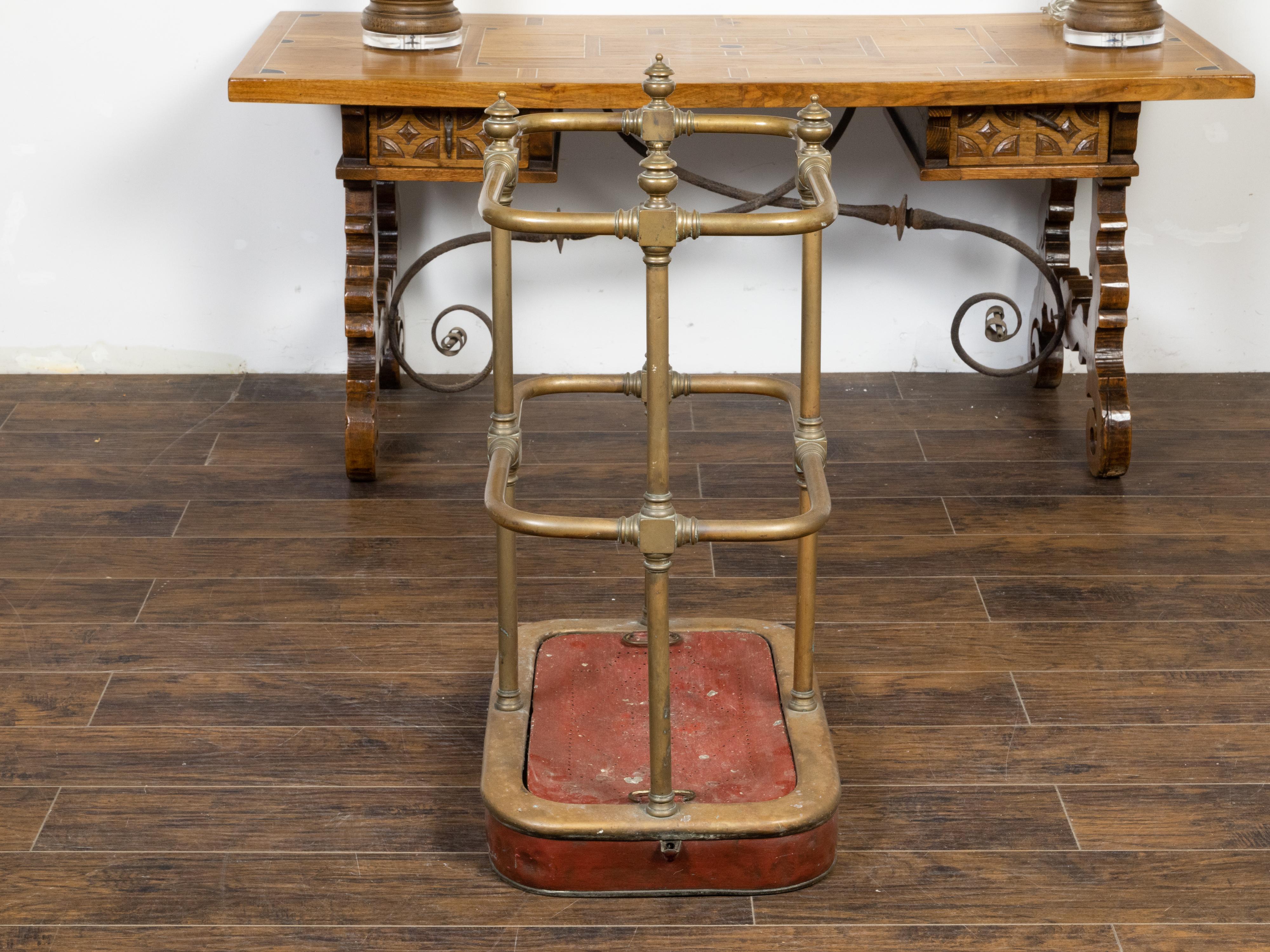 English Victorian Period 19th Century Brass Umbrella Stand with Removable Plaque For Sale 2