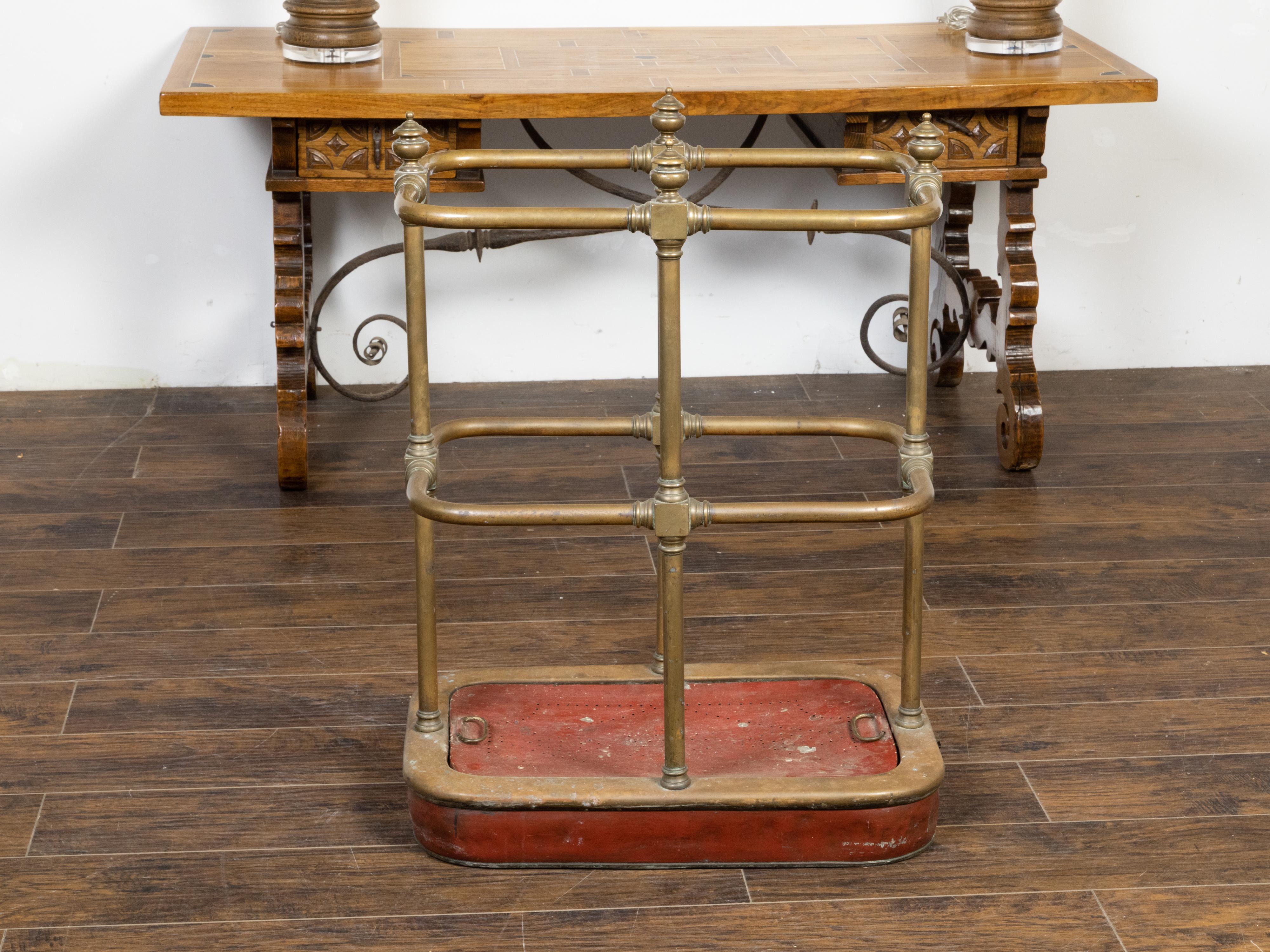 English Victorian Period 19th Century Brass Umbrella Stand with Removable Plaque For Sale 3